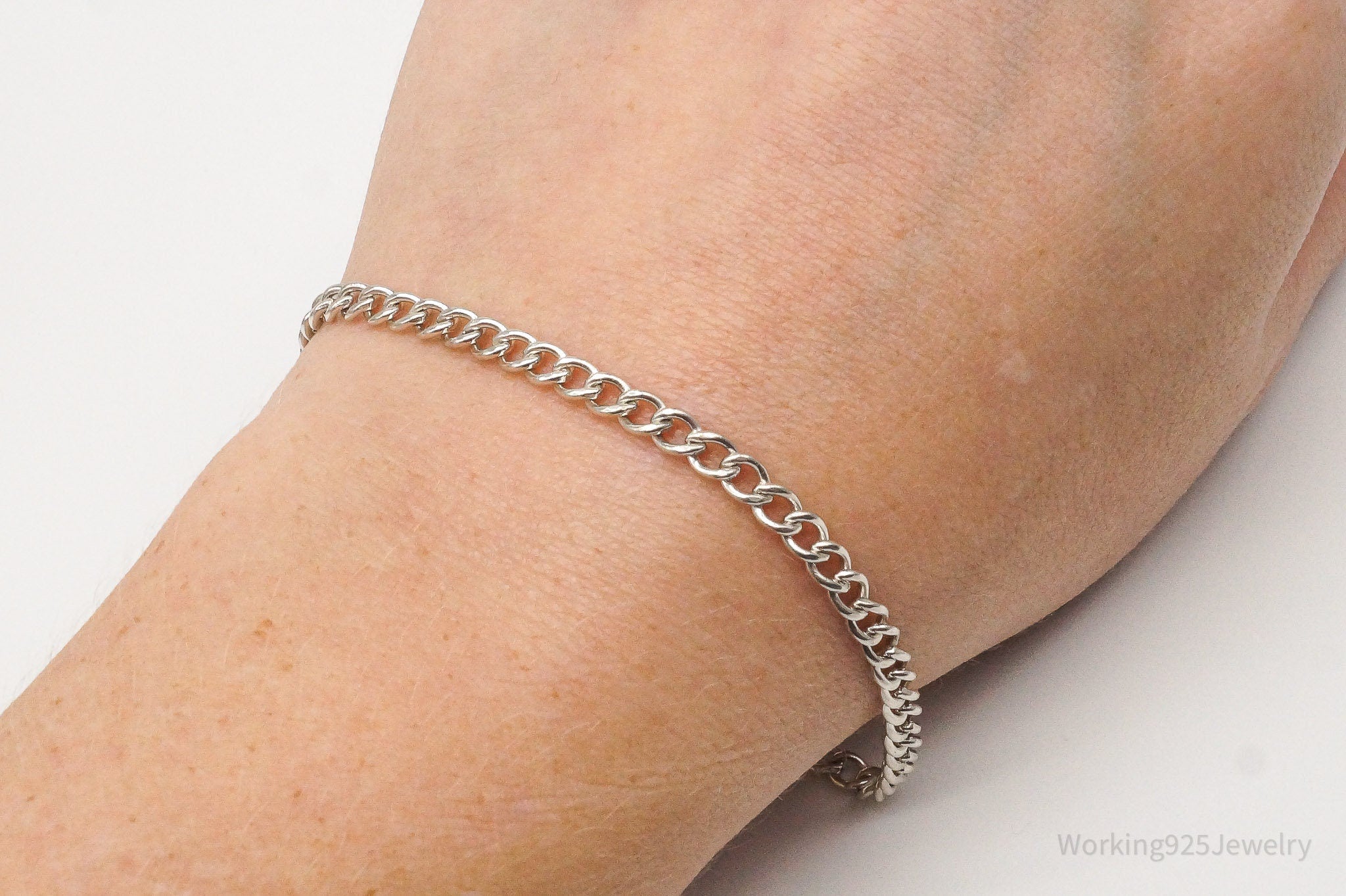 Antique Sterling Silver Curb Chain Link Bracelet