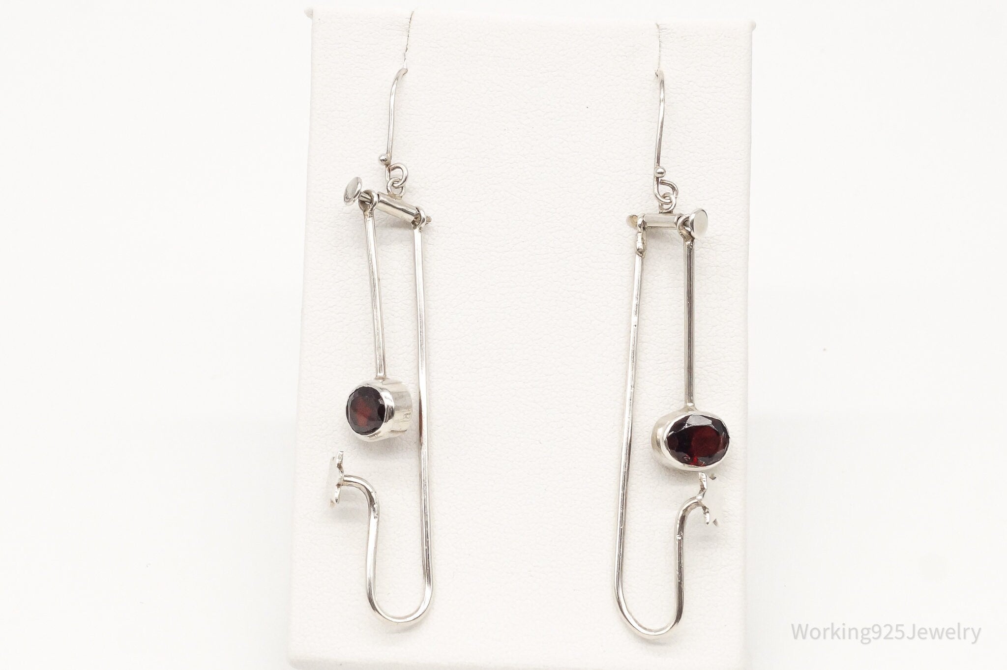 Vintage Garnet Long Moving Silver Earrings