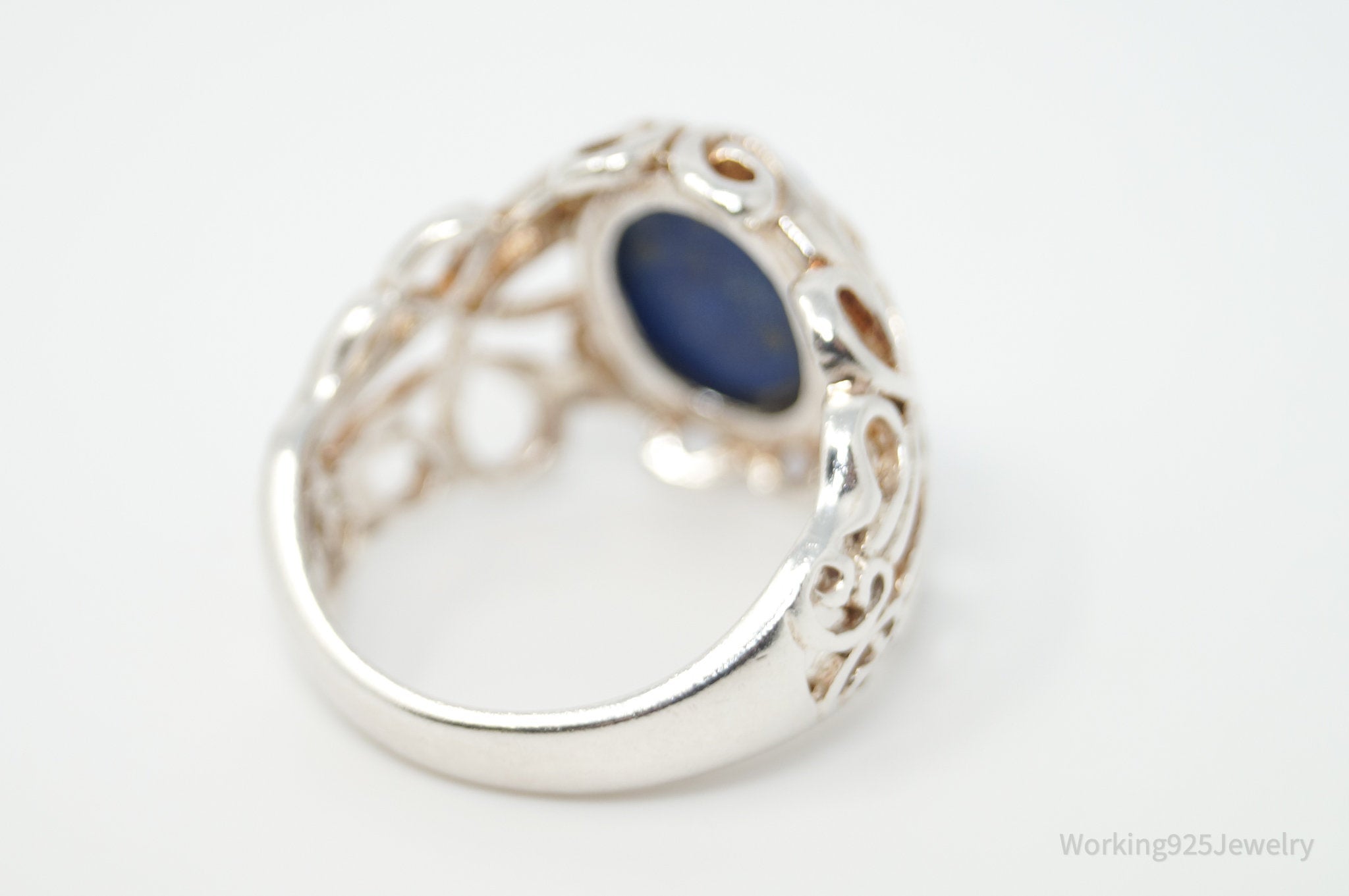 Vintage Designer Lapis Lazuli Sterling Silver Ring - Sz 8.25