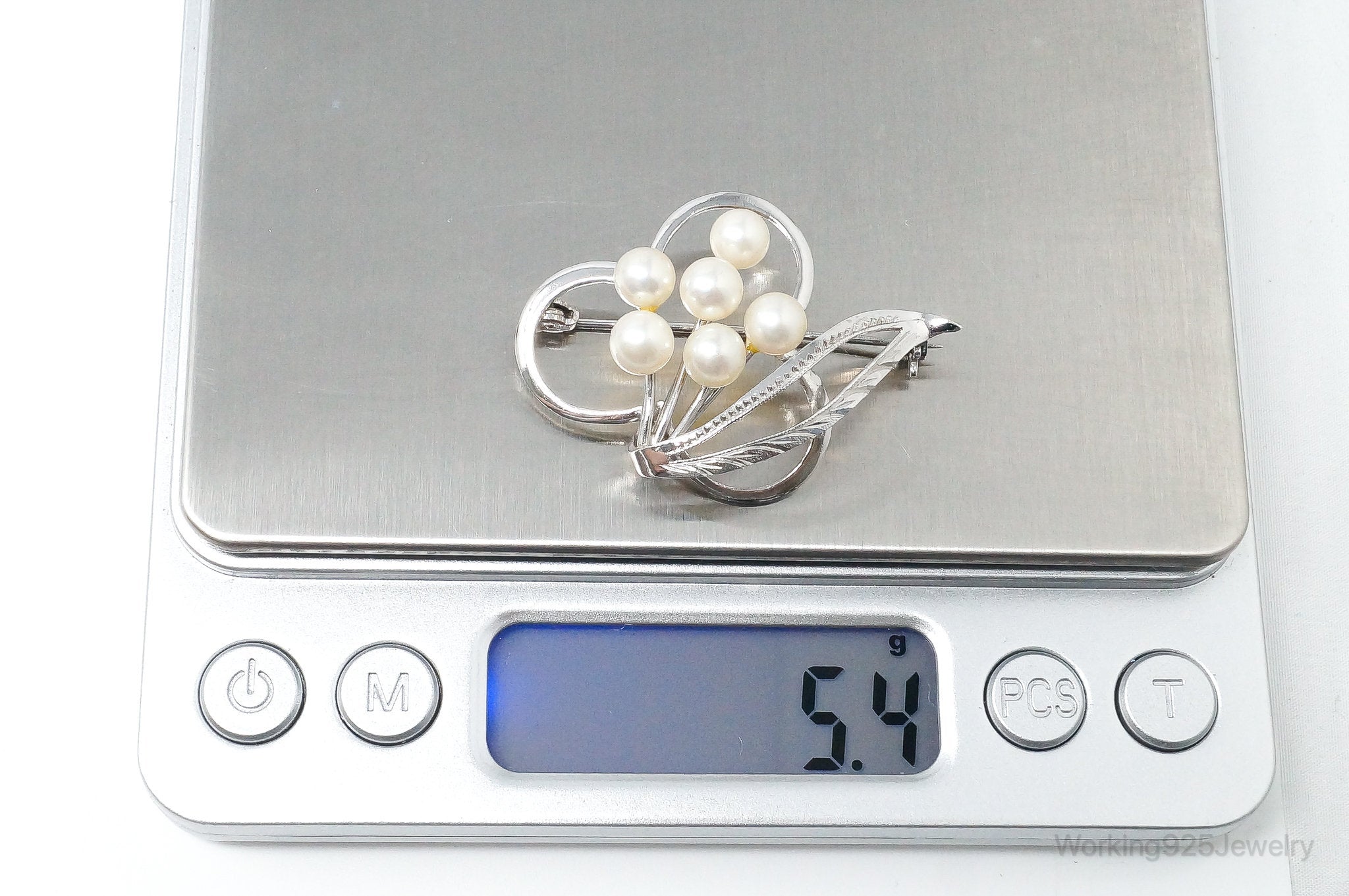 Antique Pearl Sterling Silver Brooch Pin