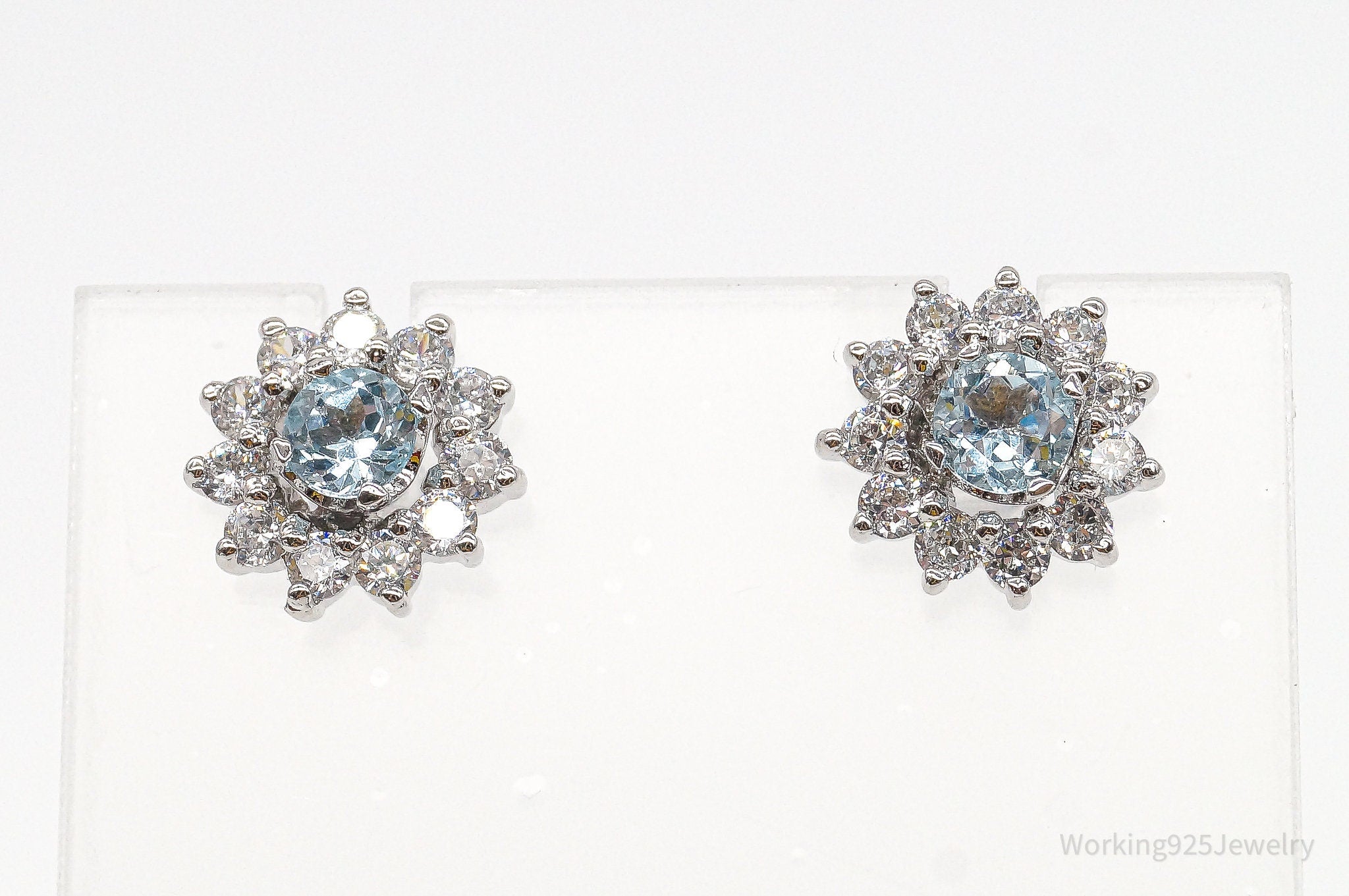 Blue Topaz Cubic Zirconia Sterling Silver Earrings