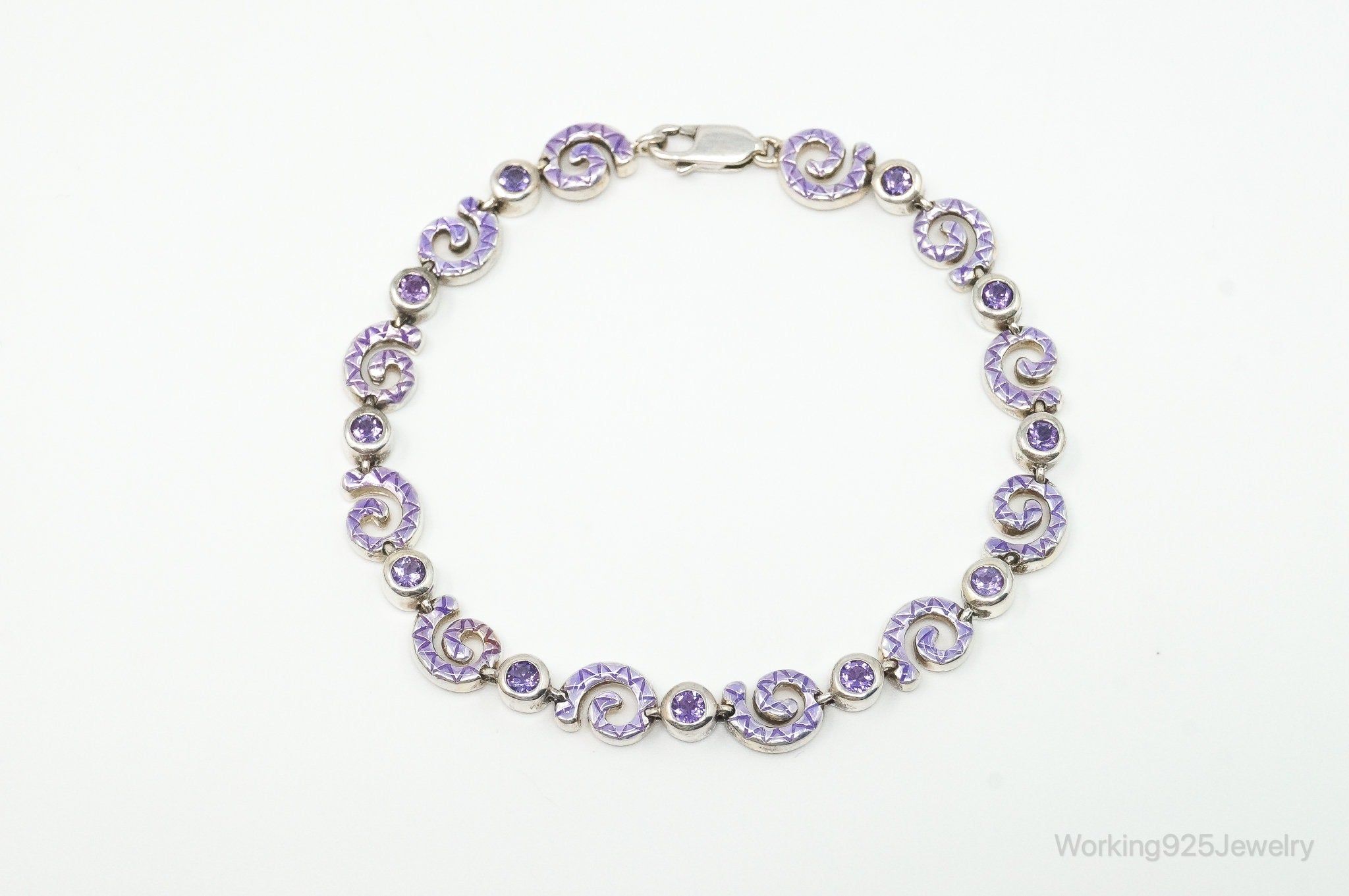 Vintage Amethyst Spiral Sterling Silver Bracelet