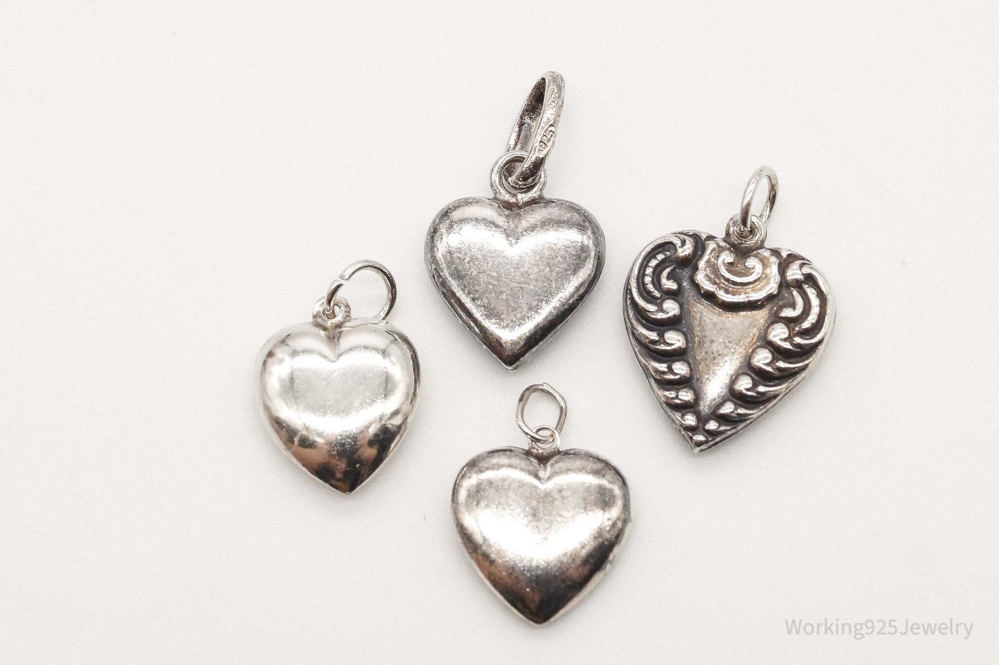 Antique Puffy Hearts Sterling Silver Charms Set Lot