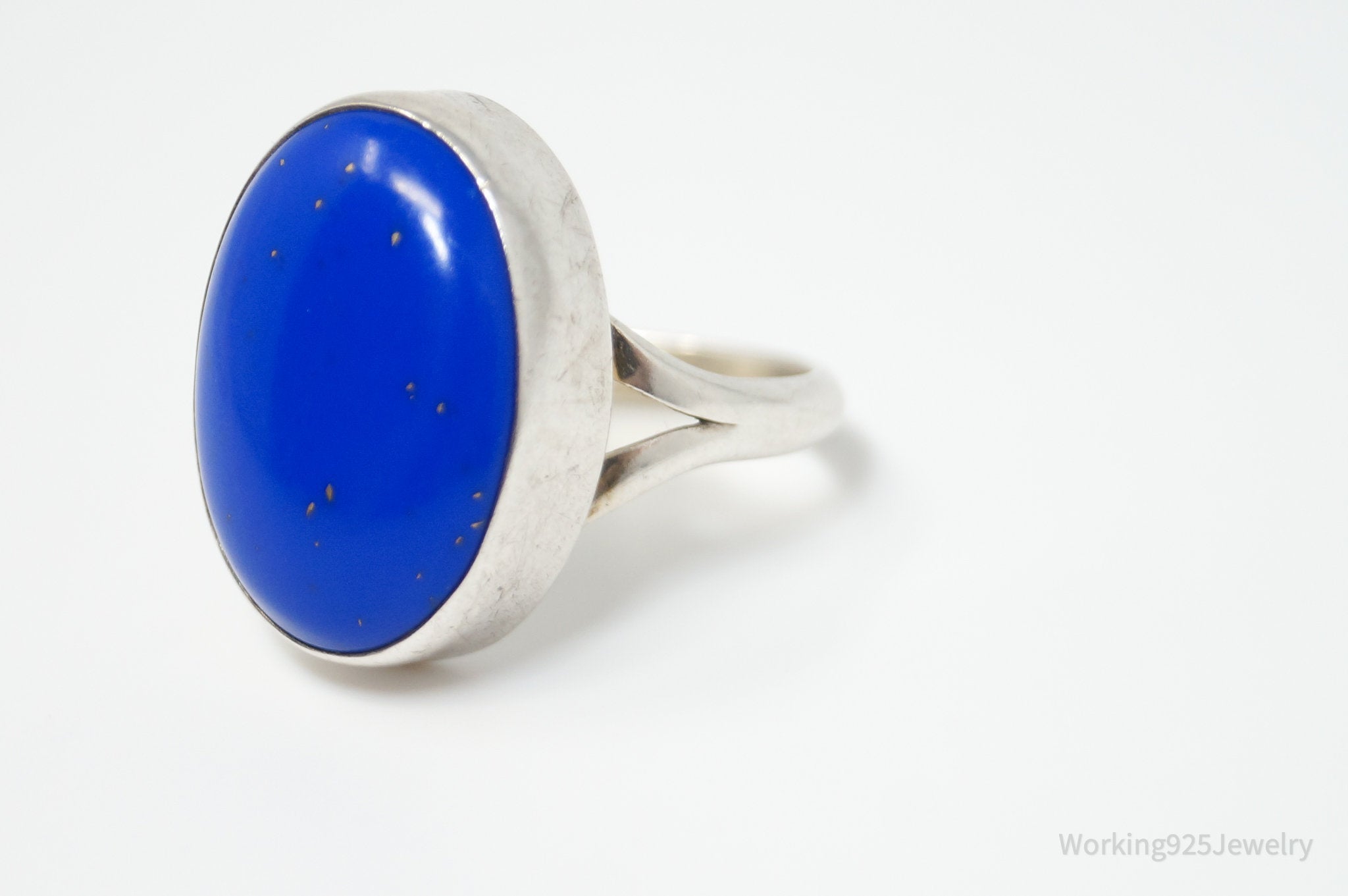 Vintage Blue Lapis Lazuli Cabochon Sterling Silver Statement Ring - Sz 7.25