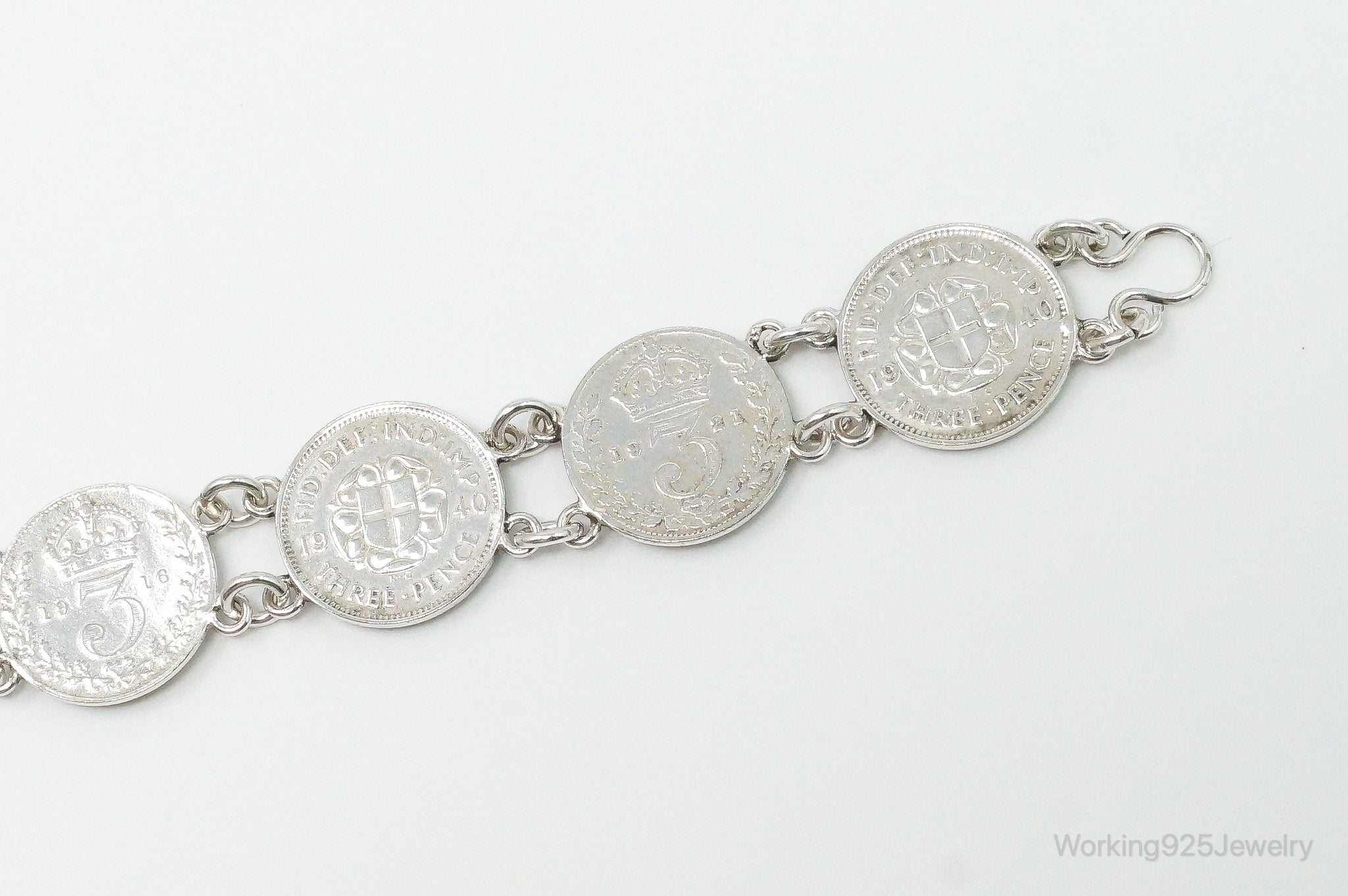 Vintage British Coins Sterling Silver Bracelet