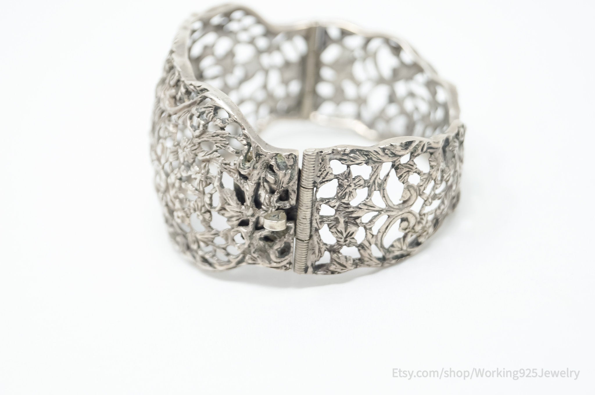 RARE Antique Art Nouveau Floral Cut Out 800 Silver Panel Bracelet