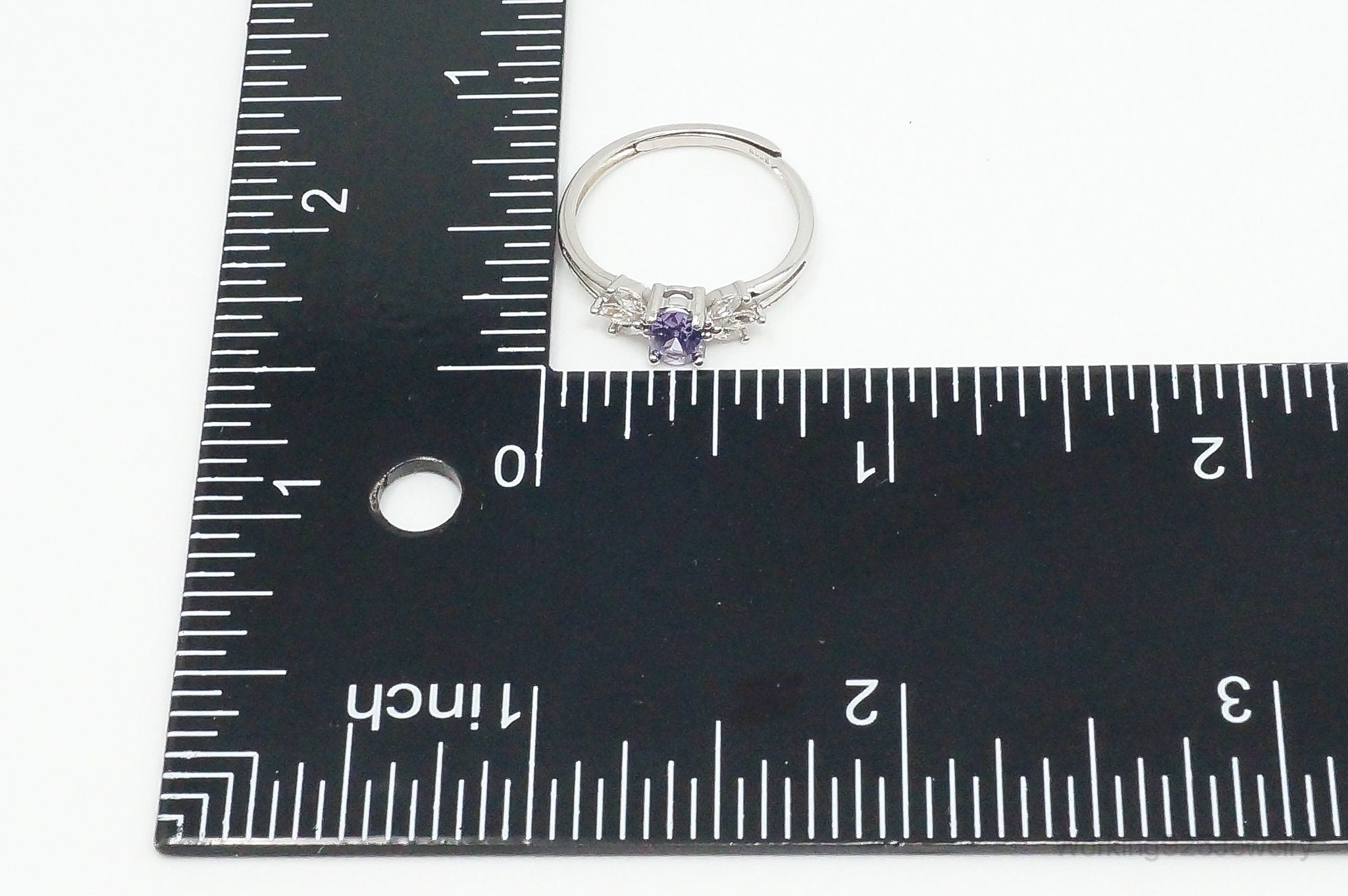 Vintage Amethyst Cubic Zirconia Sterling Silver Ring - Size 6.5 Adjustable