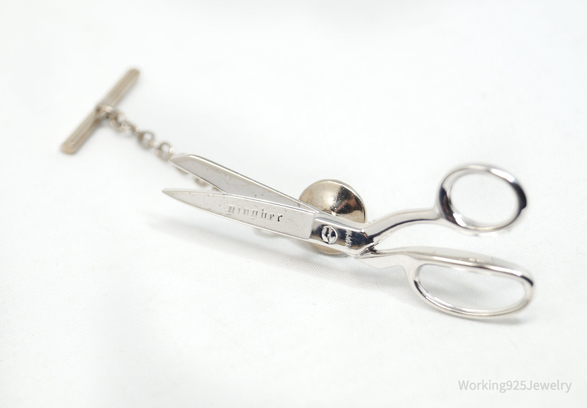 Vintage German Gingher Scissors Chrome Silver Brooch Pin