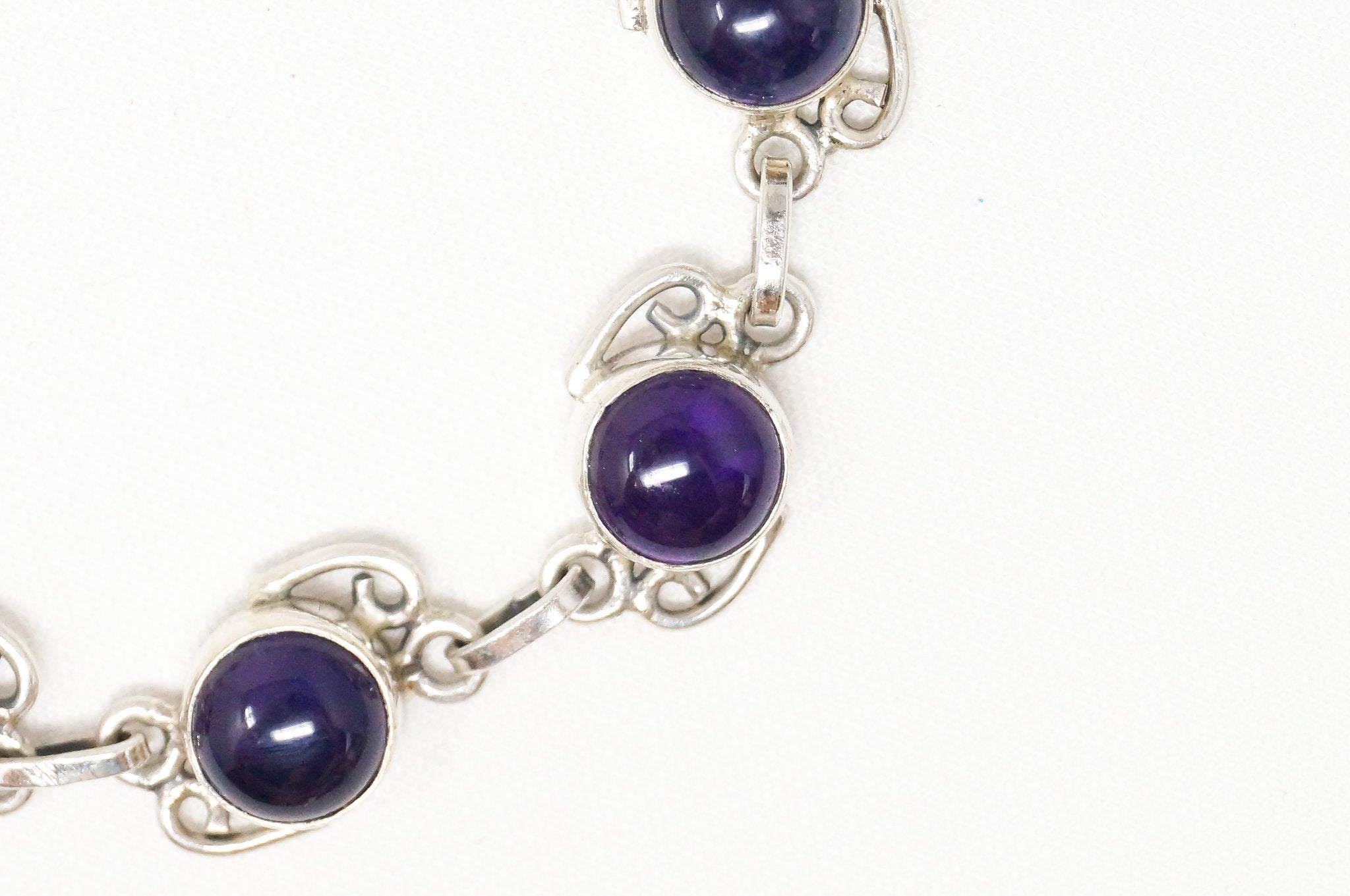 Vintage Art Deco Amethyst Modernist Sterling Silver Bracelet