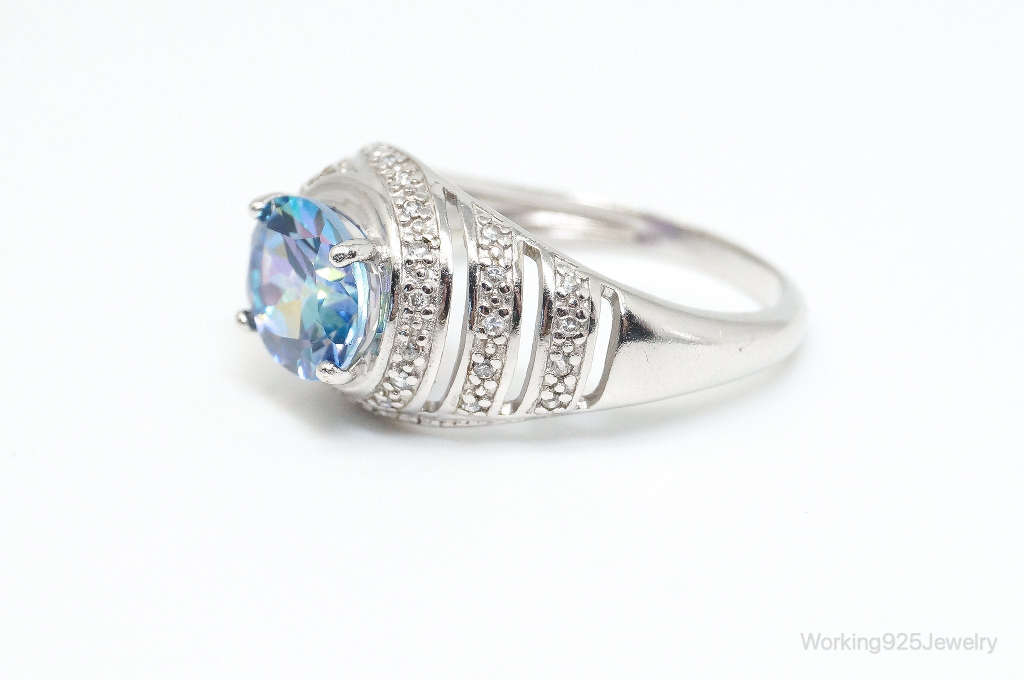 Vintage Designer NVC Blue Mystic Topaz CZ Sterling Silver Ring - Size 10