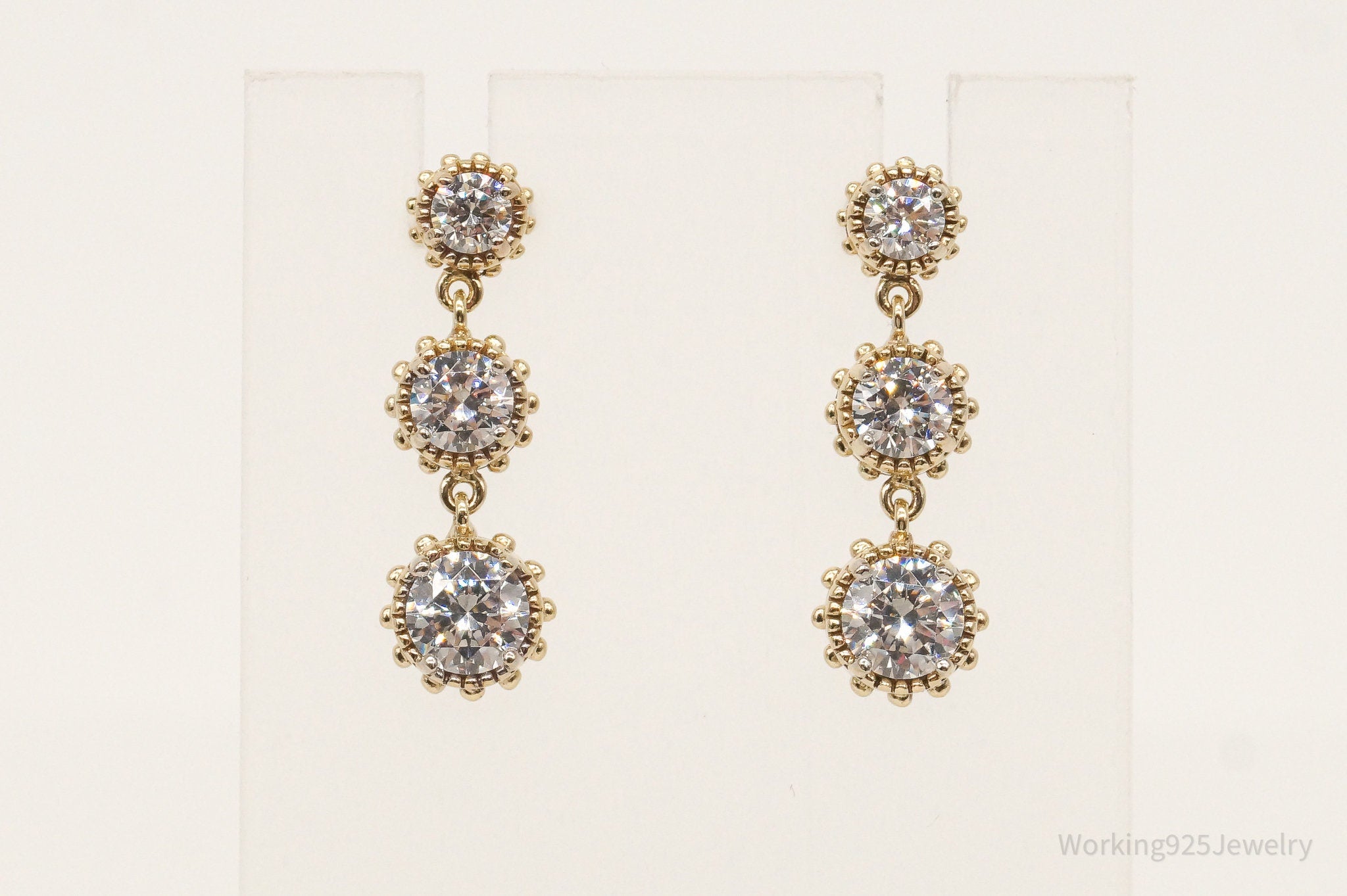 Large Cubic Zirconia Gold Platinum Clad Sterling Silver Earrings