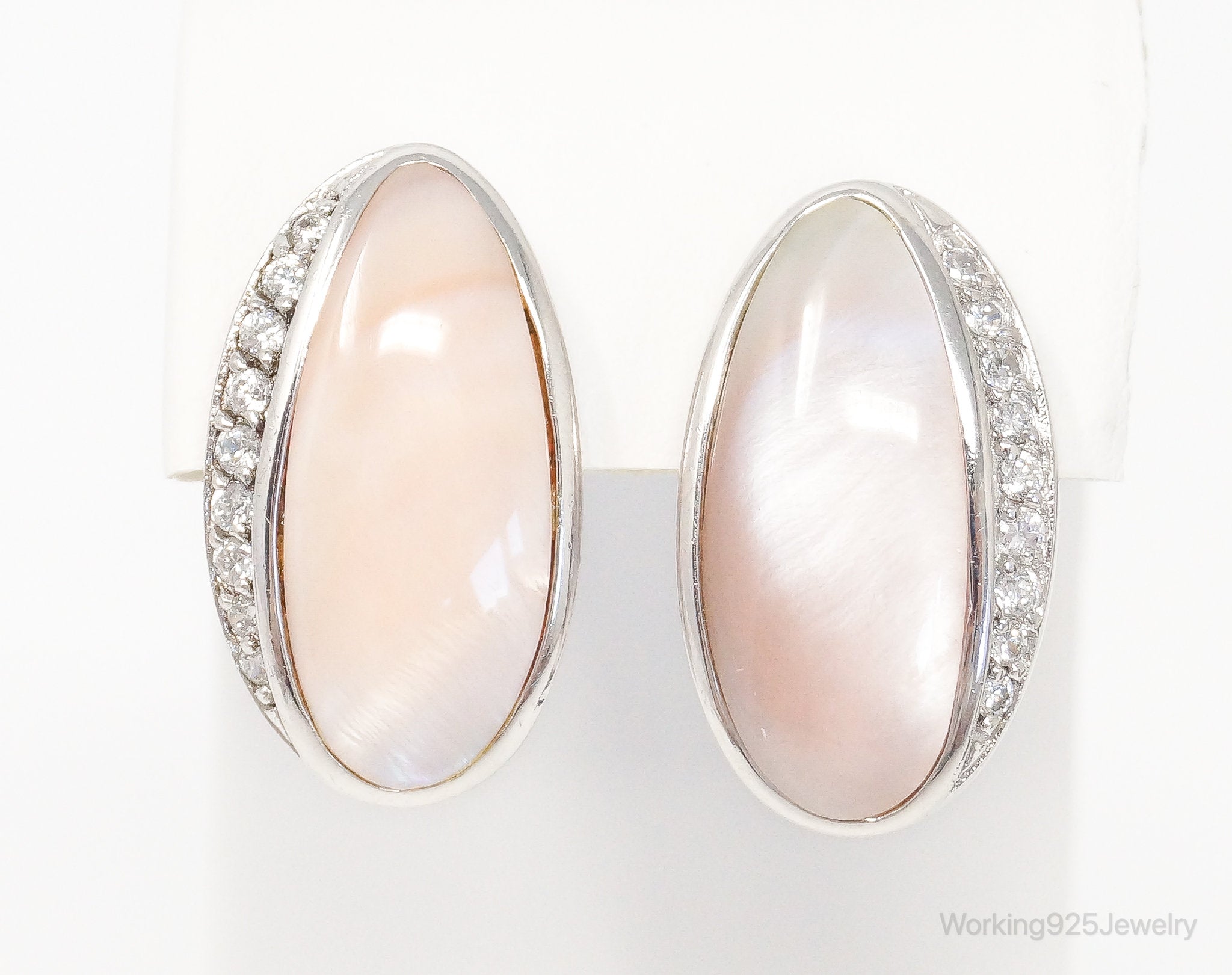 Pink Mother of Pearl Cubic Zirconia Sterling Silver Earrings