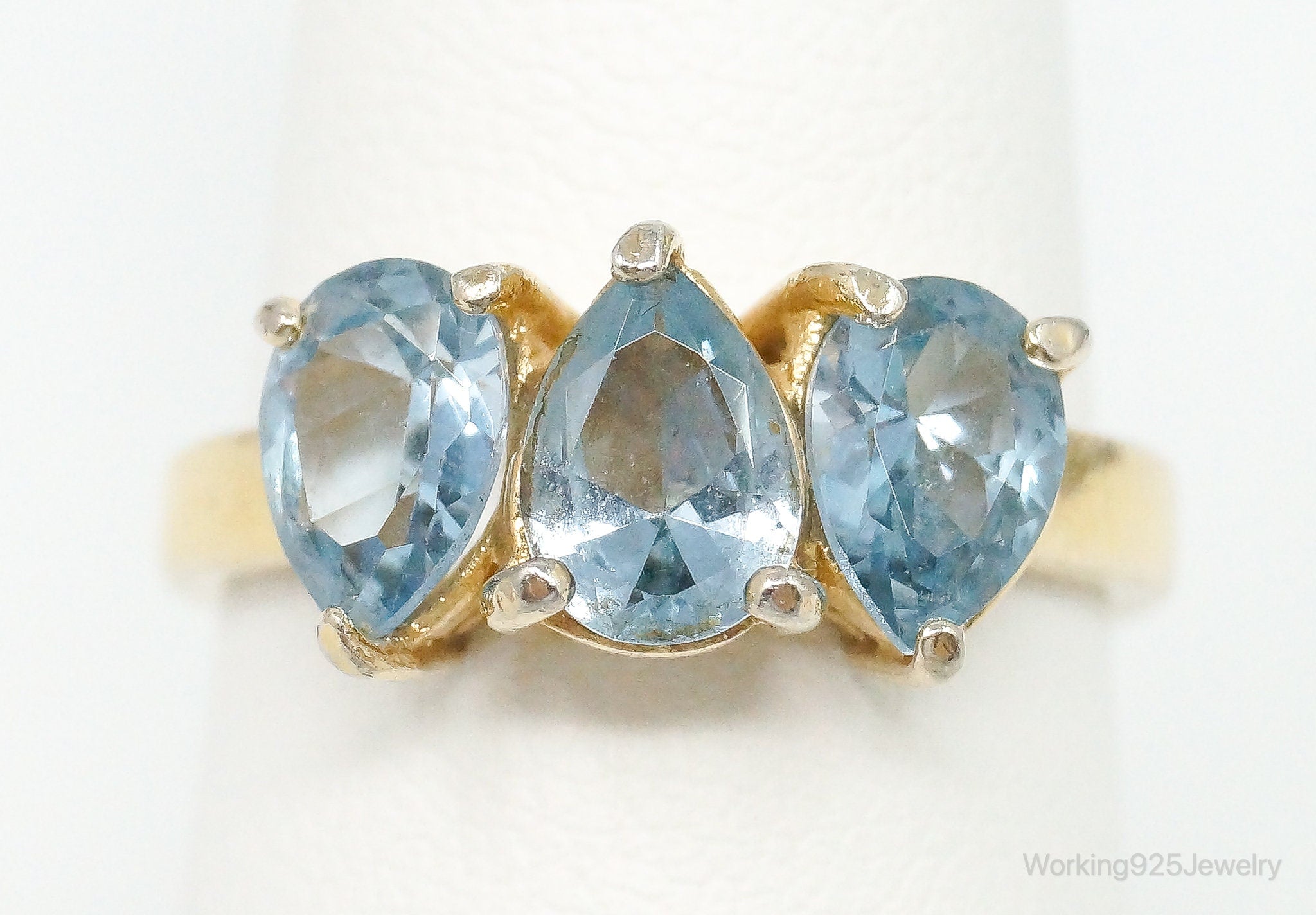 Vintage Blue Topaz Gold Vermeil Sterling Silver Ring Size 7