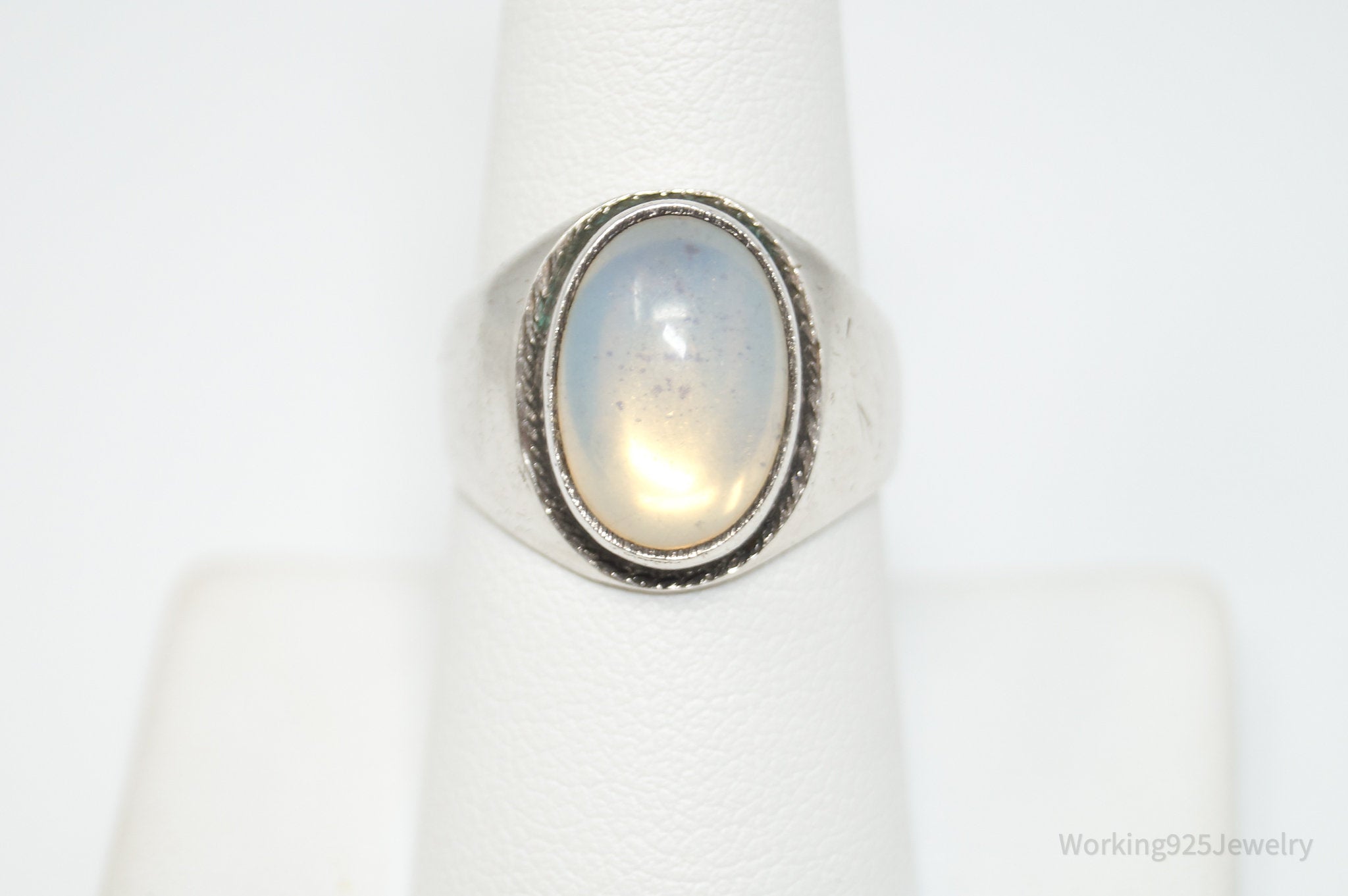 Large Vintage Mexico Opalite Sterling Silver Ring - Sz 8