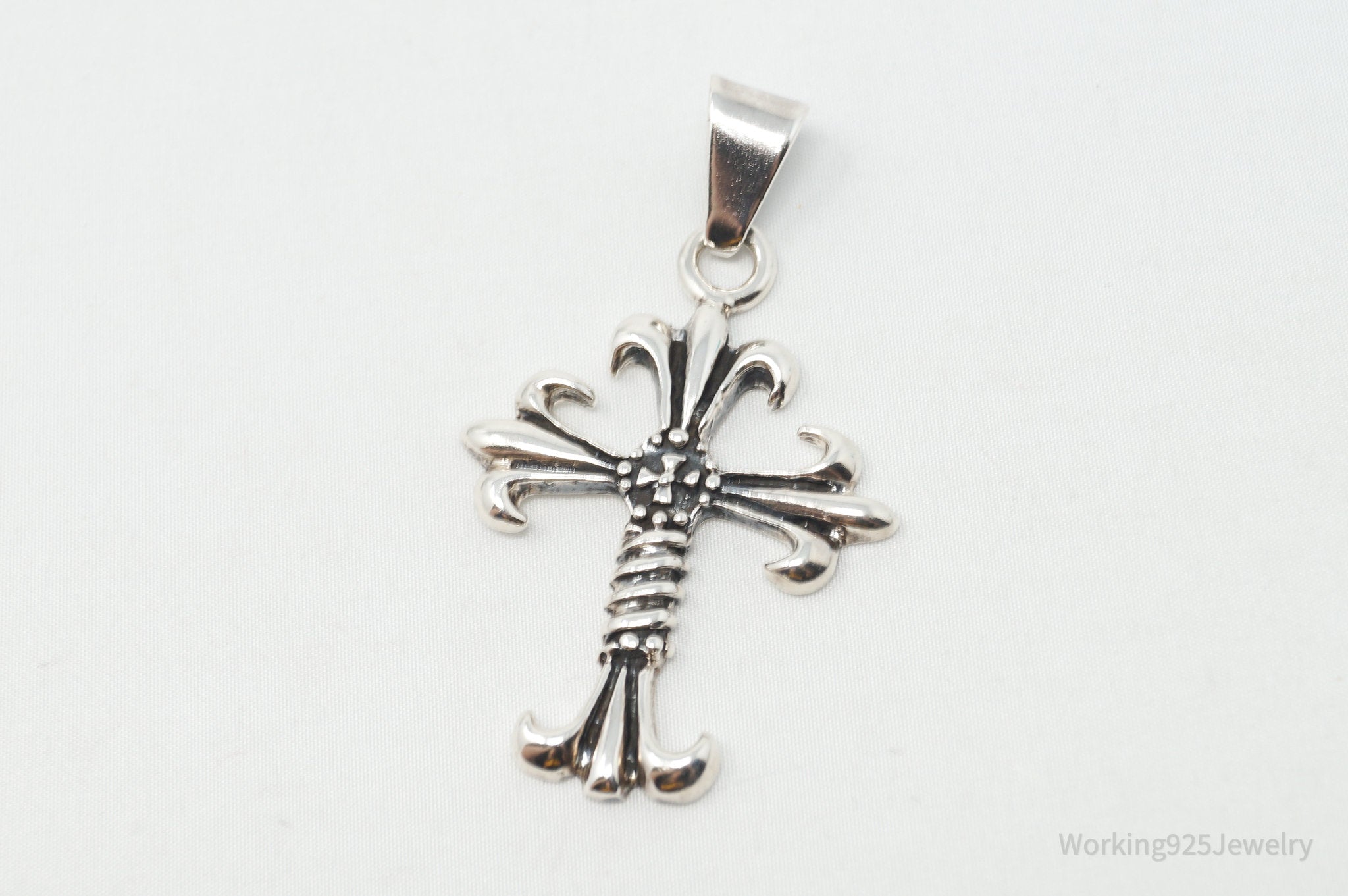 Vintage Large Cross Sterling Silver Necklace Pendant