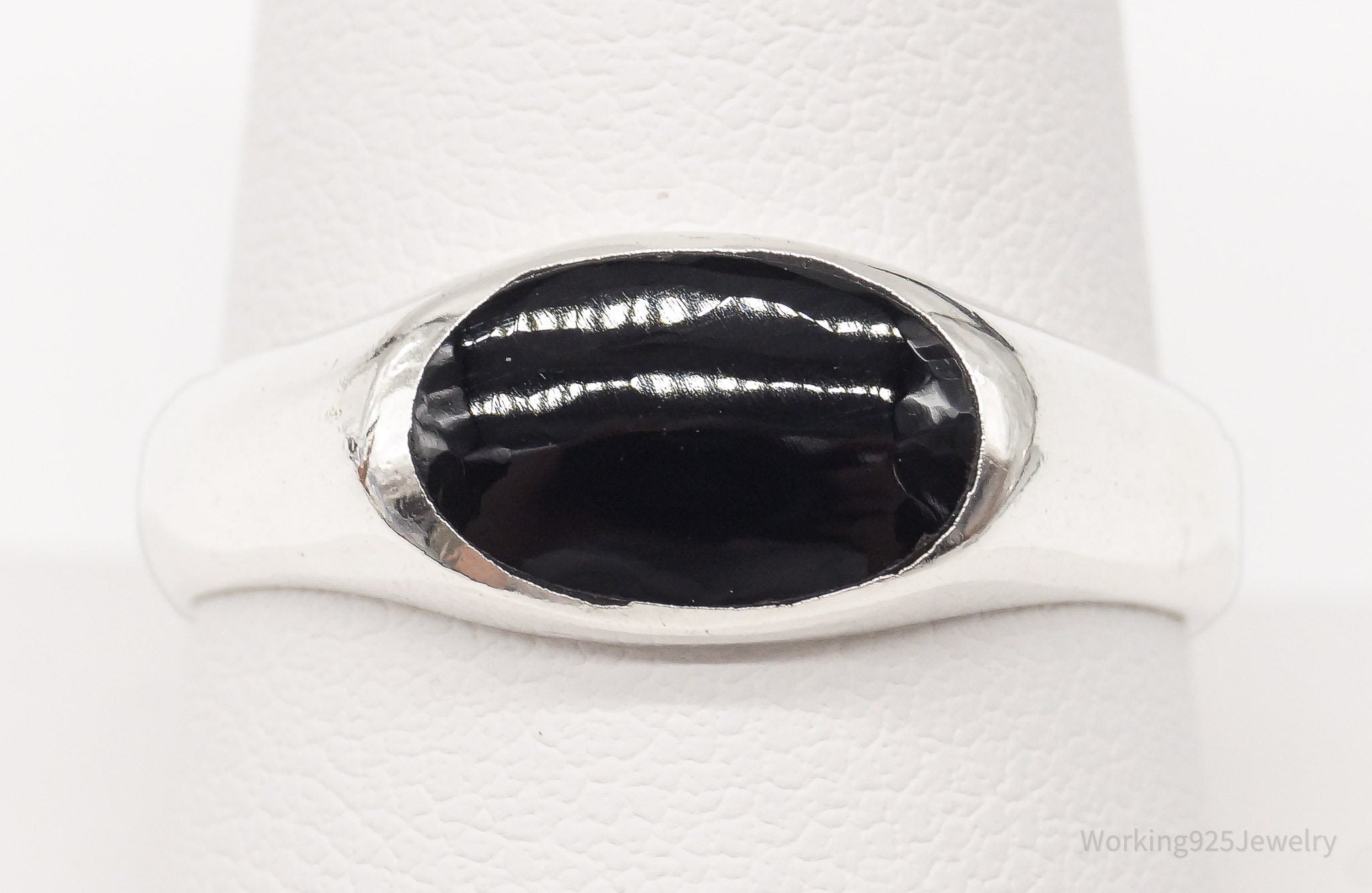 Vintage Black Onyx Sterling Silver Ring - Size 9.75