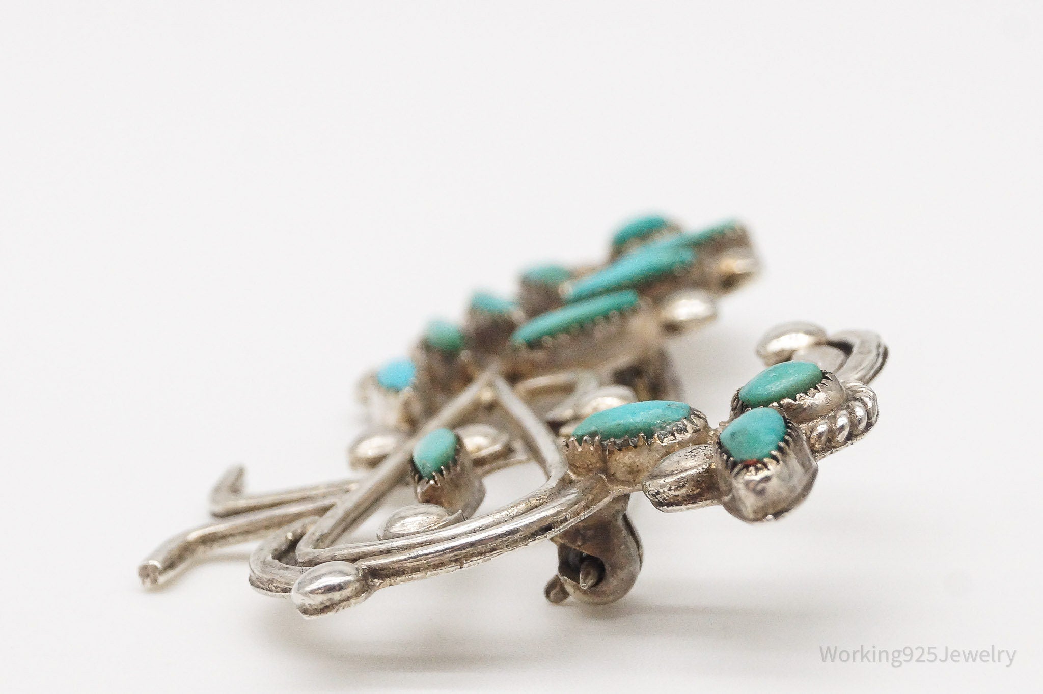 Vintage Handmade Native American Unsigned Turquoise Bird Silver Brooch Pin