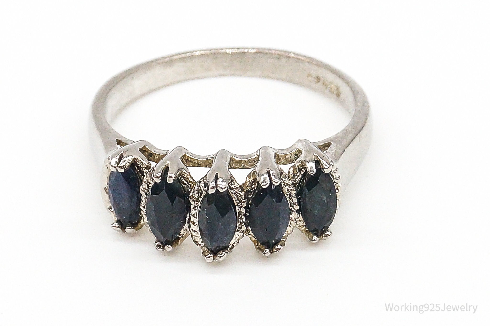 Vintage Art Deco Sapphire Sterling Silver Ring - Size 10.25