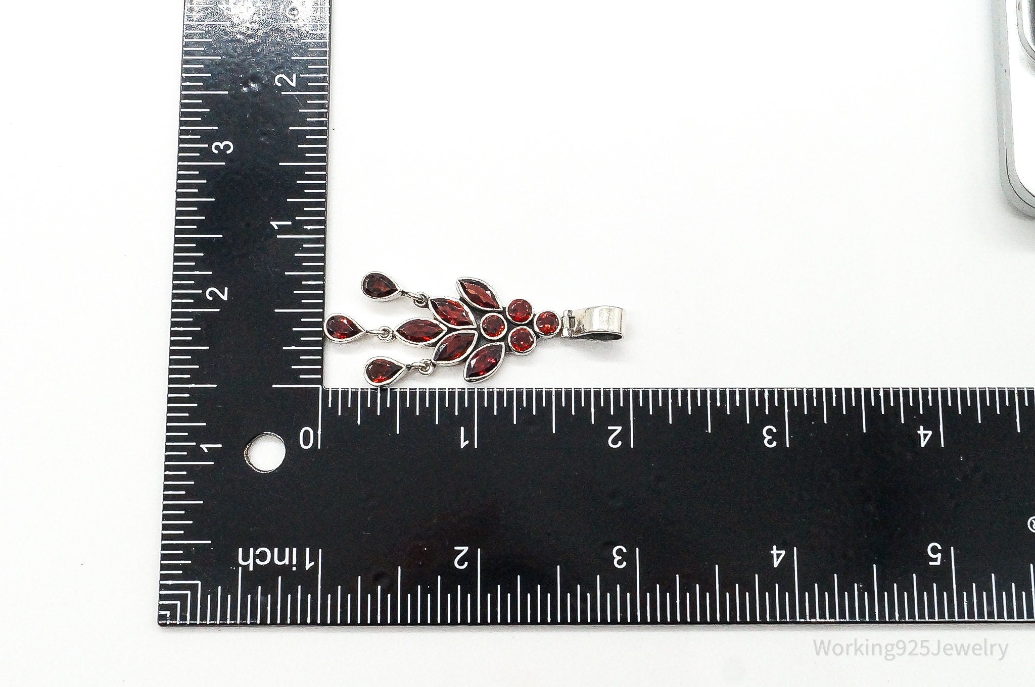 Vintage Garnet Bali Style Sterling Silver Dangle Pendant