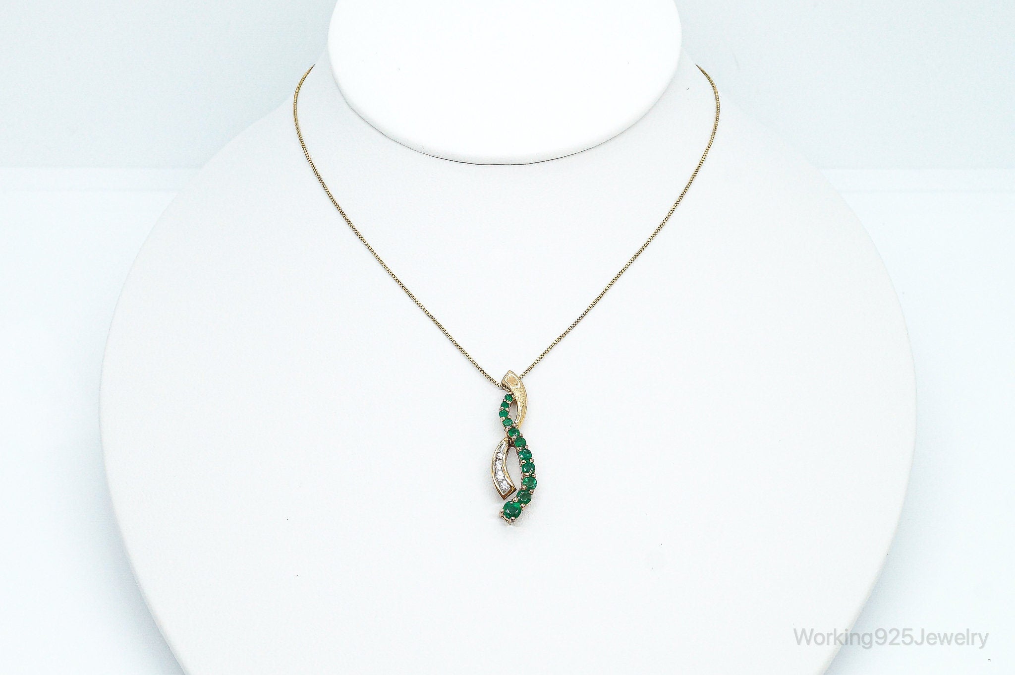 Designer Emerald Cubic Zirconia Gold Vermeil Sterling Silver Necklace