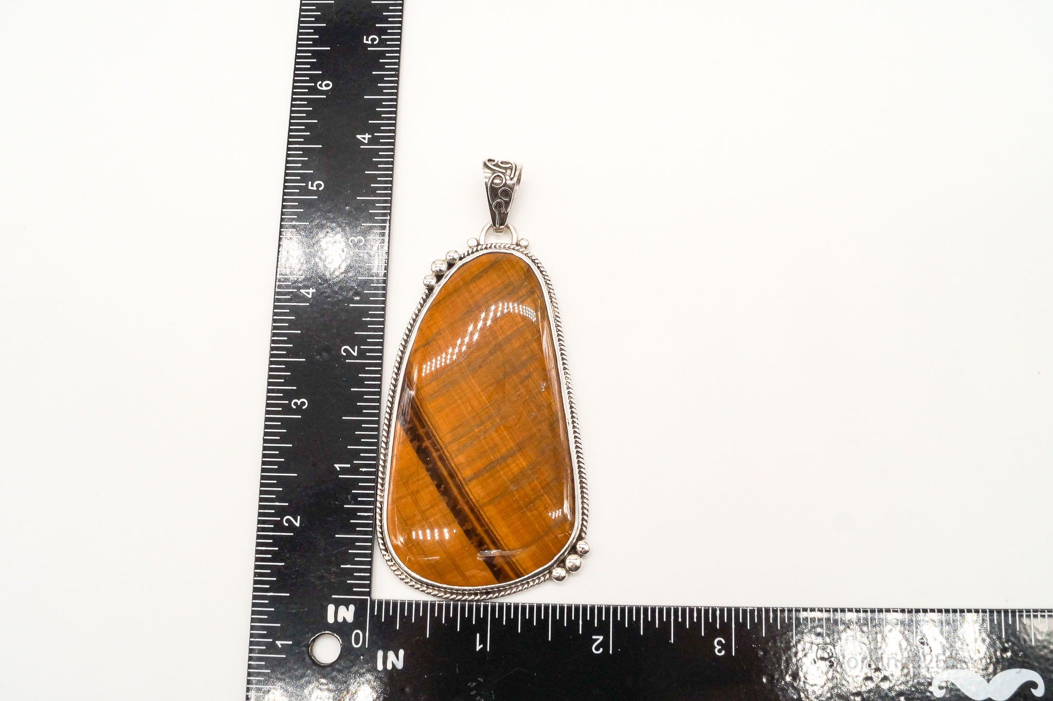 Vintage Designer OBSIDIAN Large Tigers Eye Sterling Silver Pendant