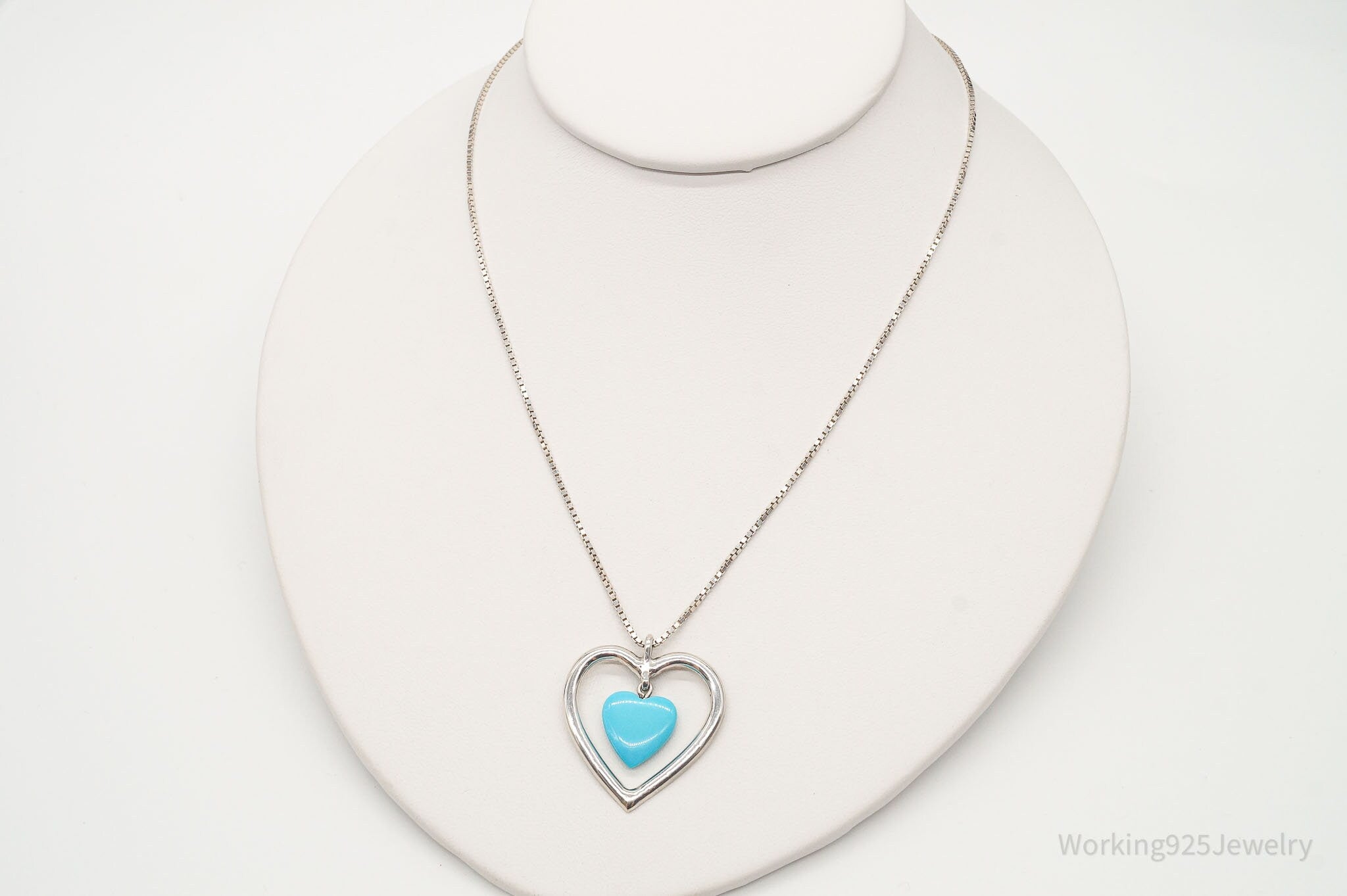 Vintage Blue Turquoise Heart Sterling Silver Necklace