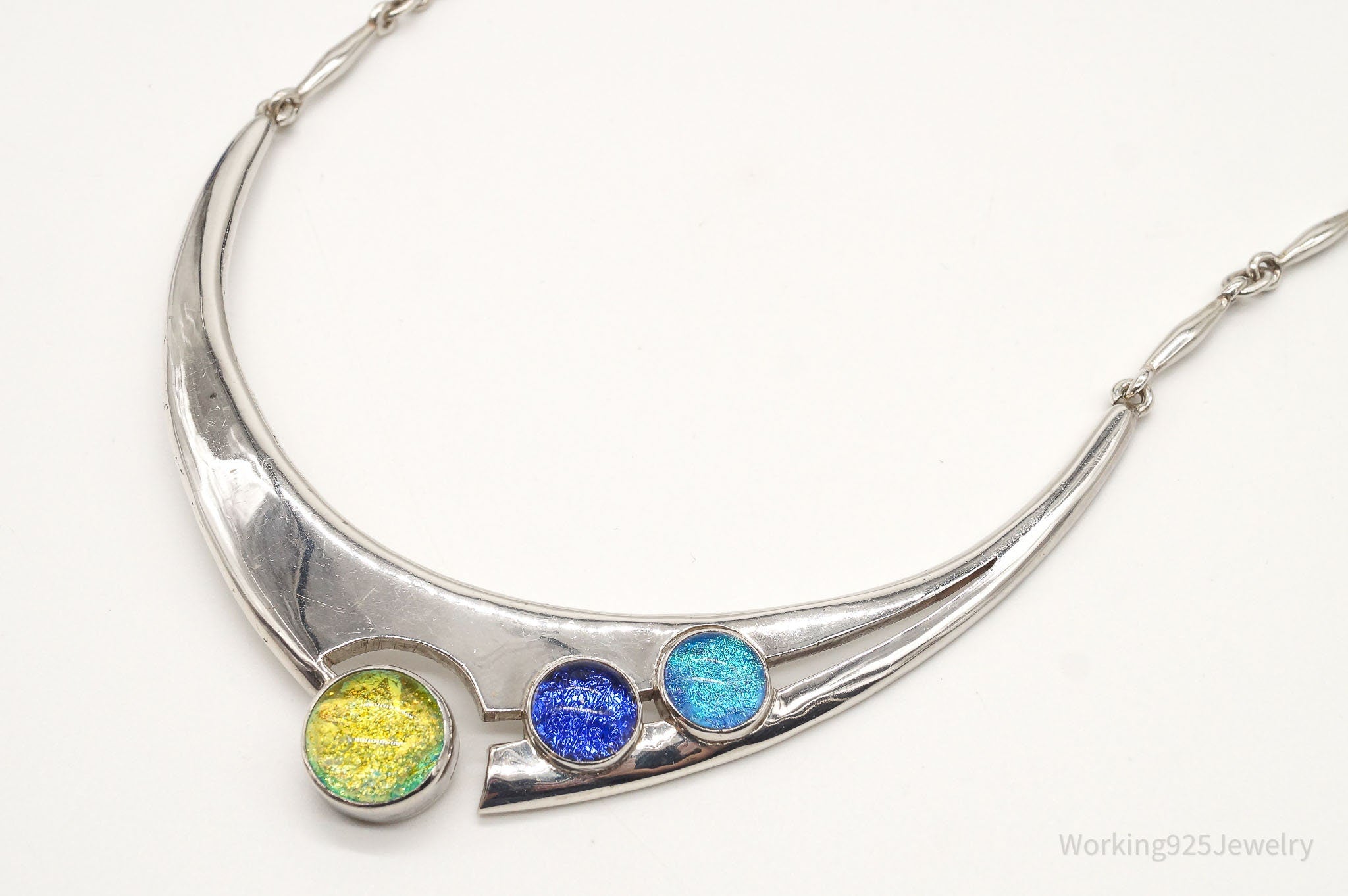 Designer Sheri Liebert Dichroic Glass Modernist Sterling Silver Necklace