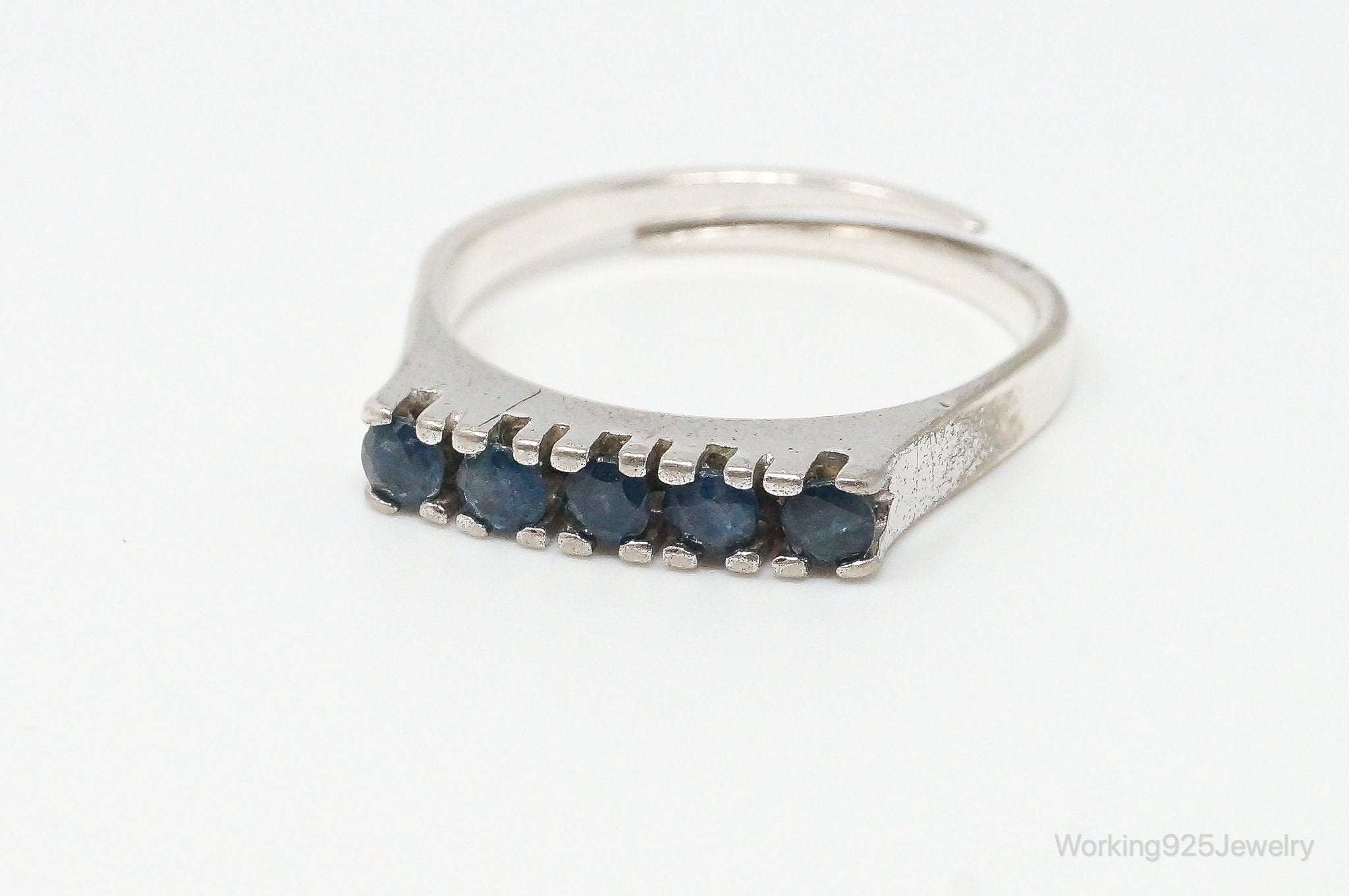 Vintage Blue Sapphire Sterling Silver Adjustable Ring Size 7