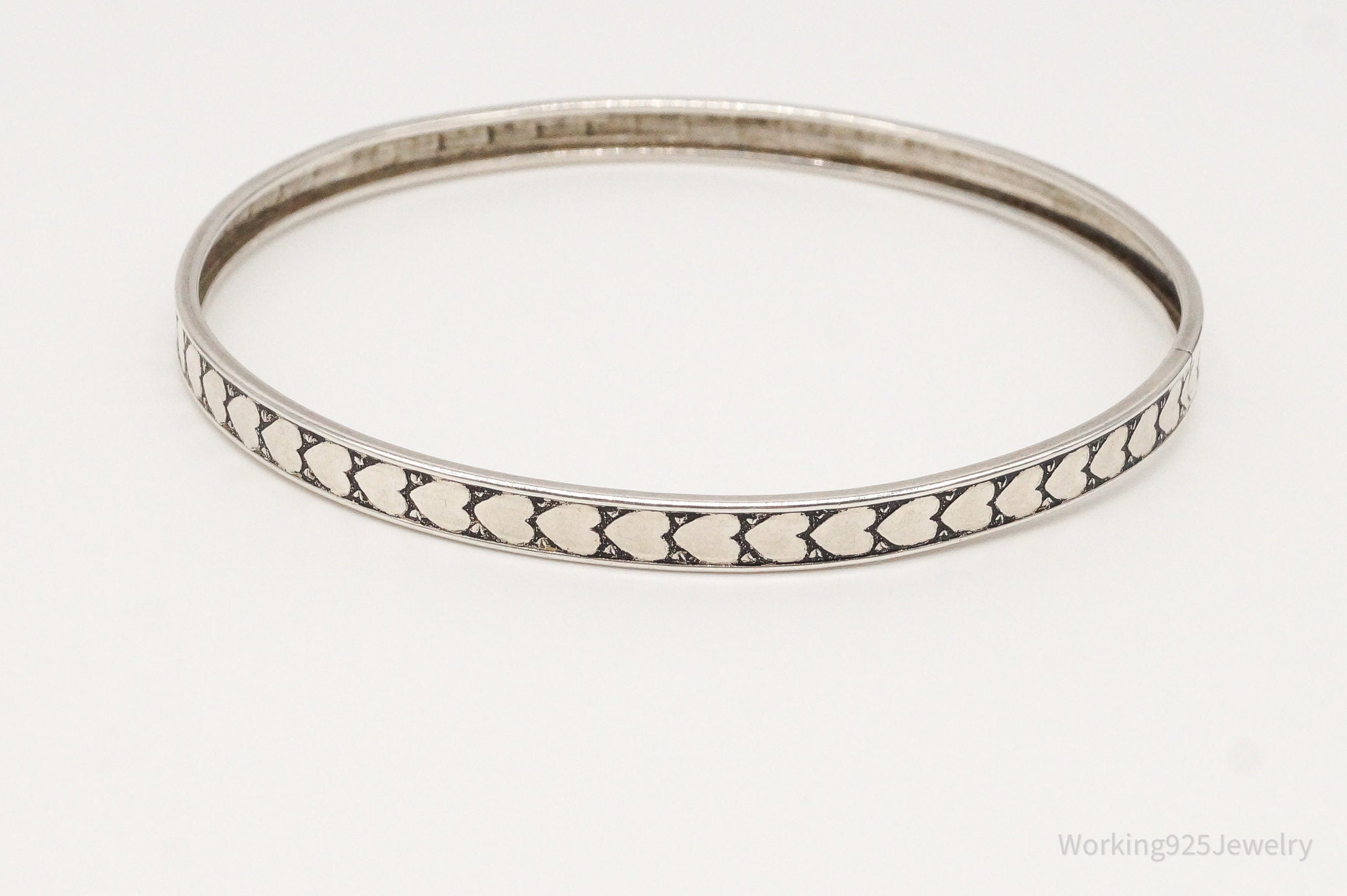 Antique Hearts Pattern Sterling Silver Bangle Bracelet