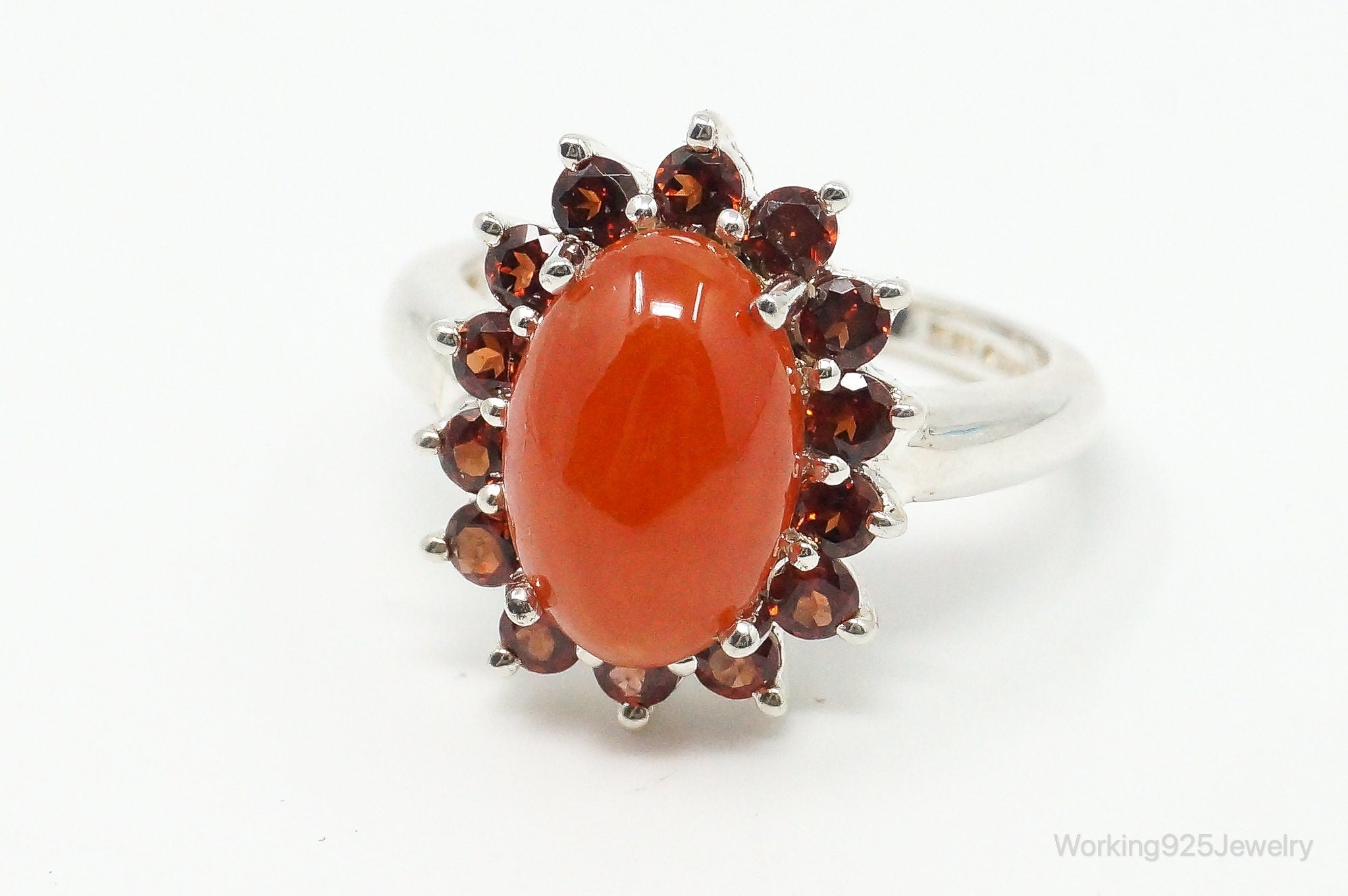 Vintage Carnelian Red Cubic Zirconia Sterling Silver Ring - Size 7