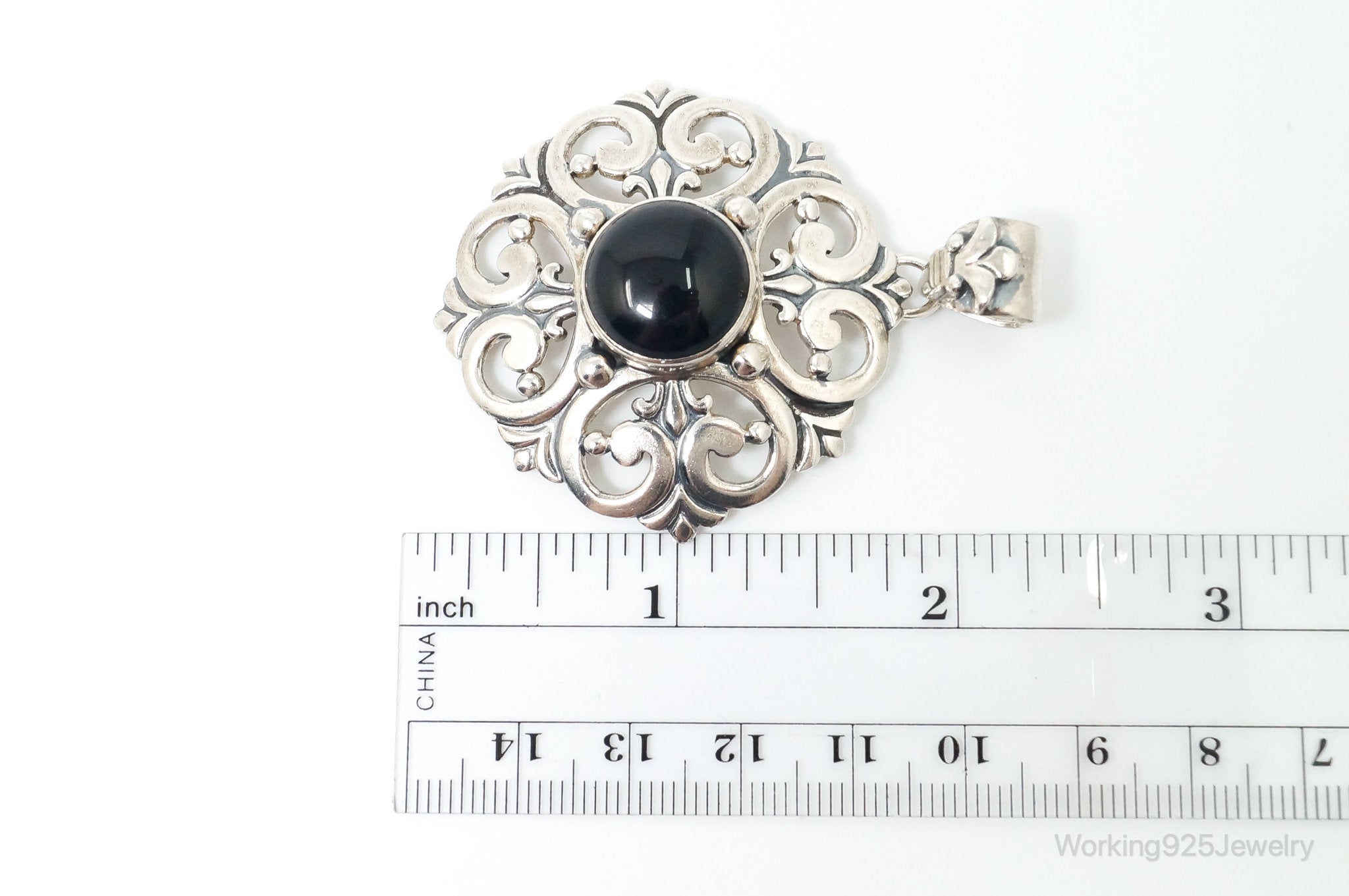 Large Vintage Mexico Designer Black Onyx Sterling Silver Pendant