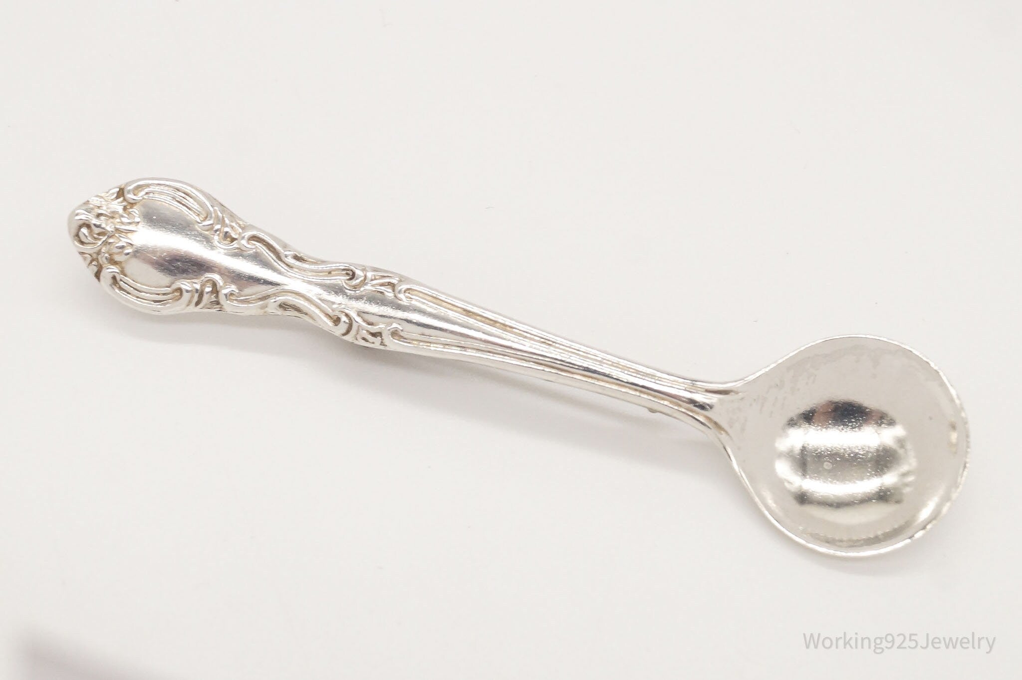 Antique Repousse Sterling Silver Spoon Brooch Pin