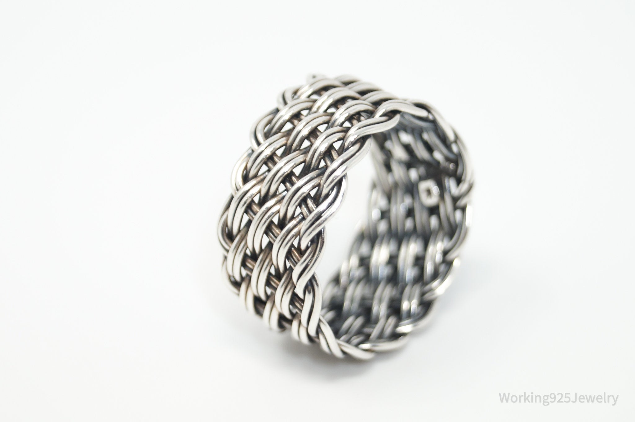 Vintage Designer Modern Weave Braid Sterling Silver Band Ring - Size 12