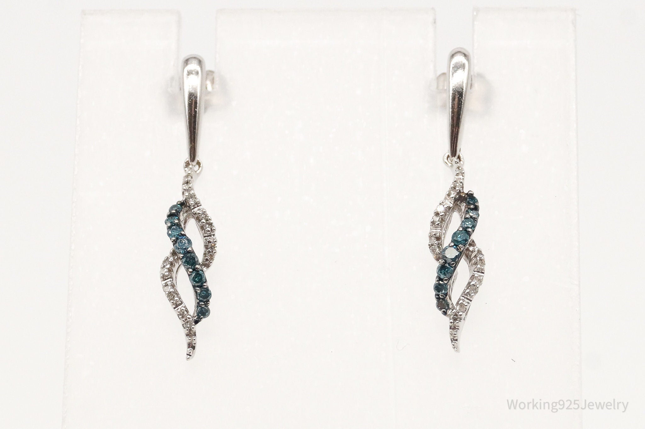 Designer JWBR Blue & White Diamond Sterling Silver Earrings