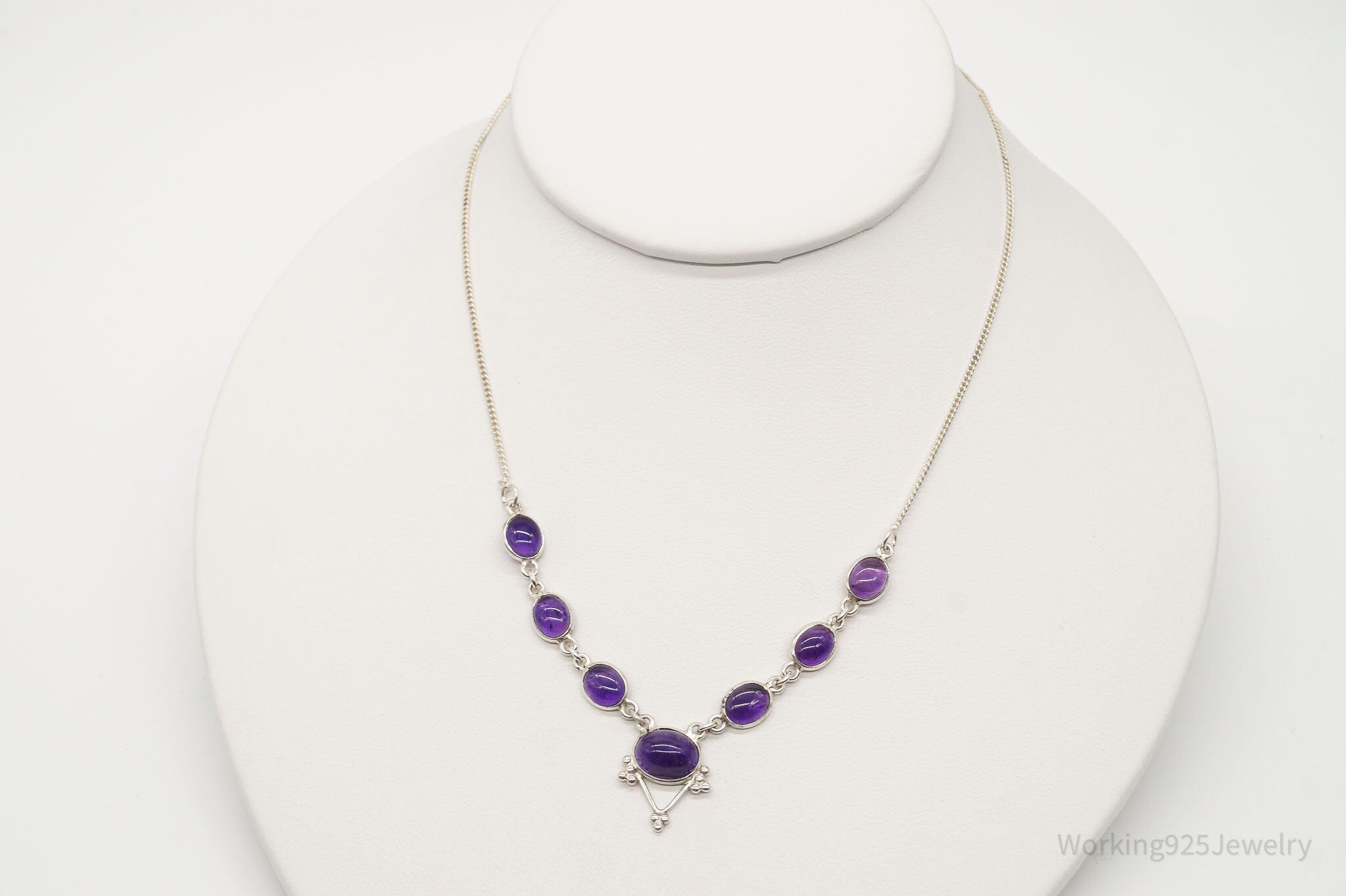 Vintage Amethyst Bib Style Silver Necklace