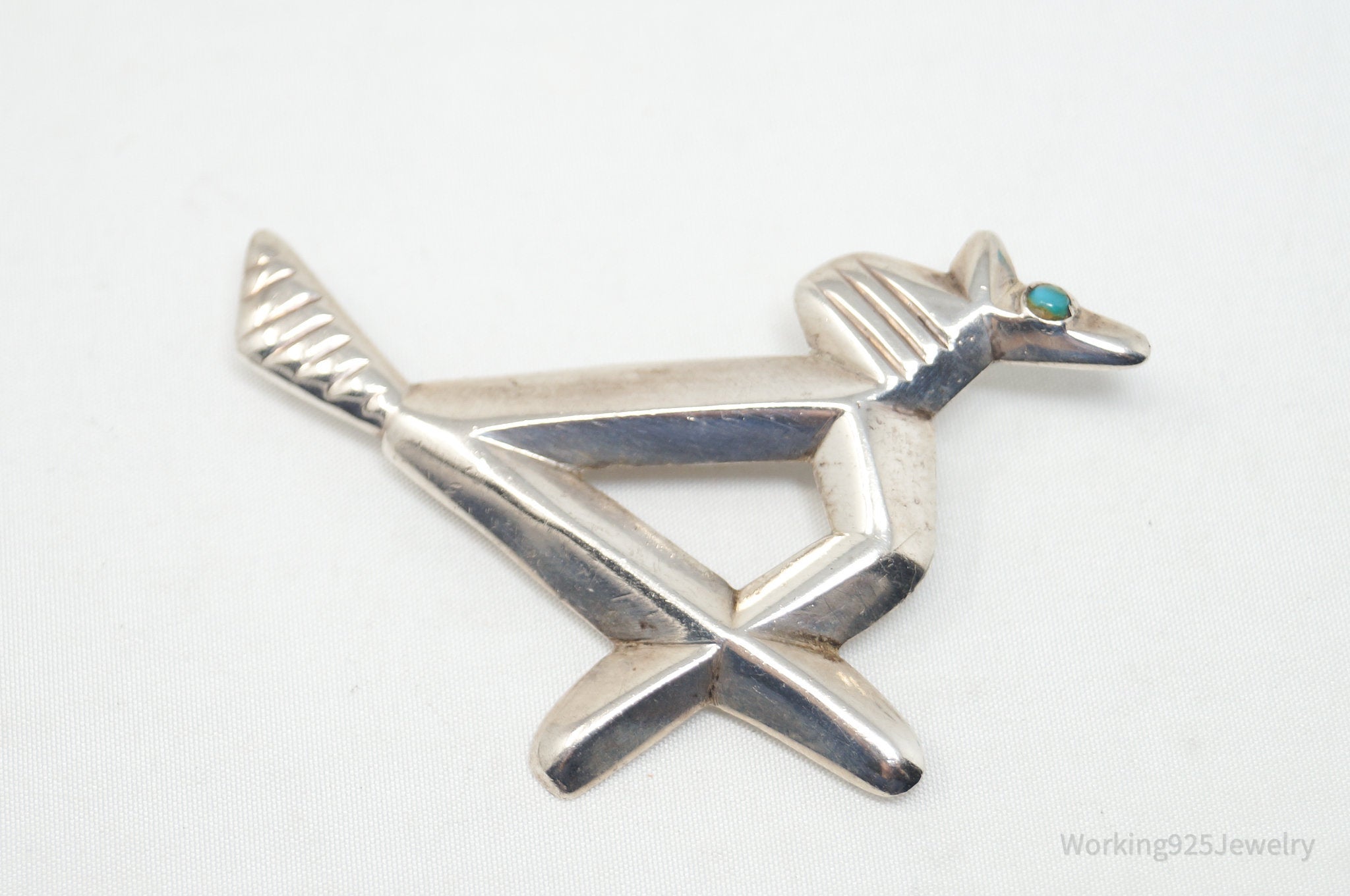 Vintage Handmade Native American Turquoise Sterling Silver Sand Cast Brooch Pin