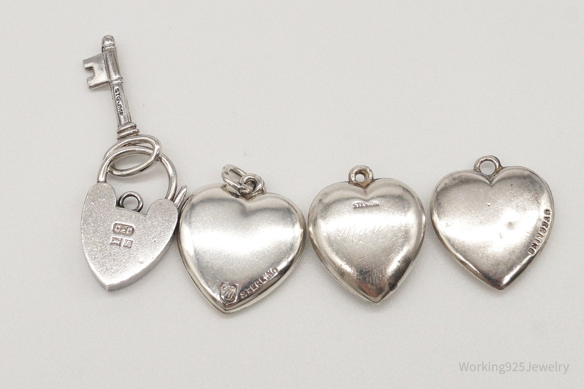 Vintage Antique Puffy Hearts Sterling Silver Charms Lot