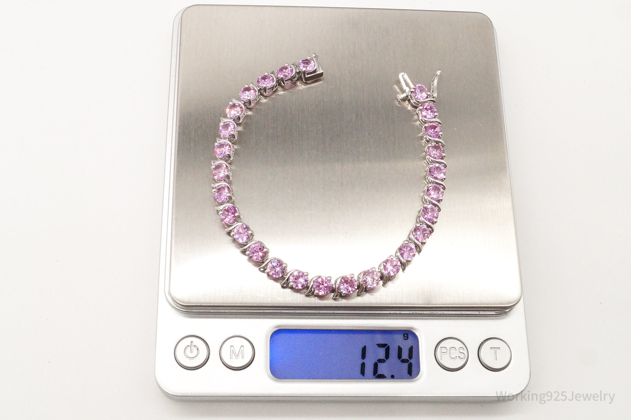 Designer EMA Pink Cubic Zirconia Sterling Silver Tennis Bracelet