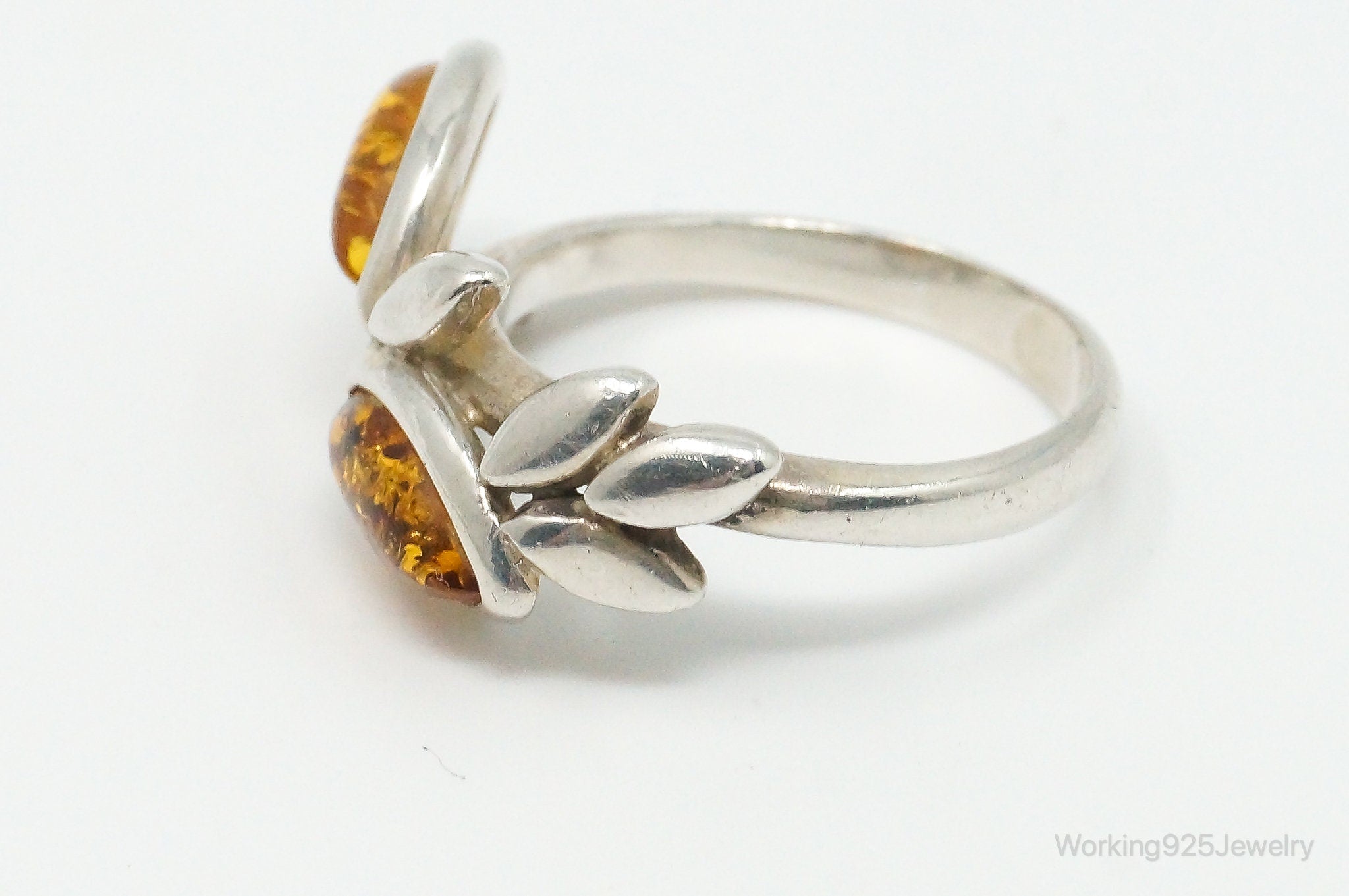 Vintage Honey Baltic Amber Sterling Silver Ring Size 7.75