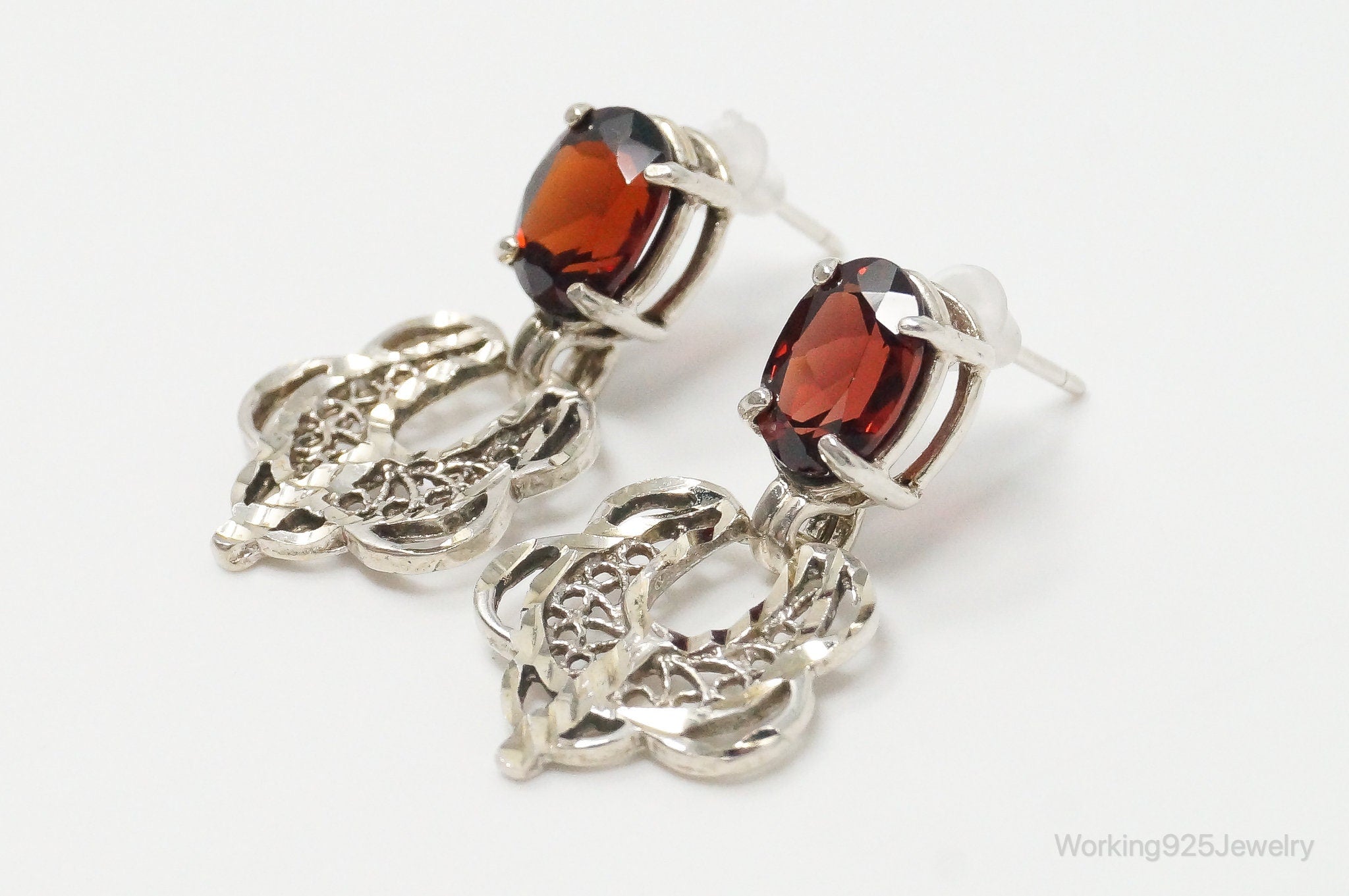 Vintage Designer Garnet Sterling Silver Earrings