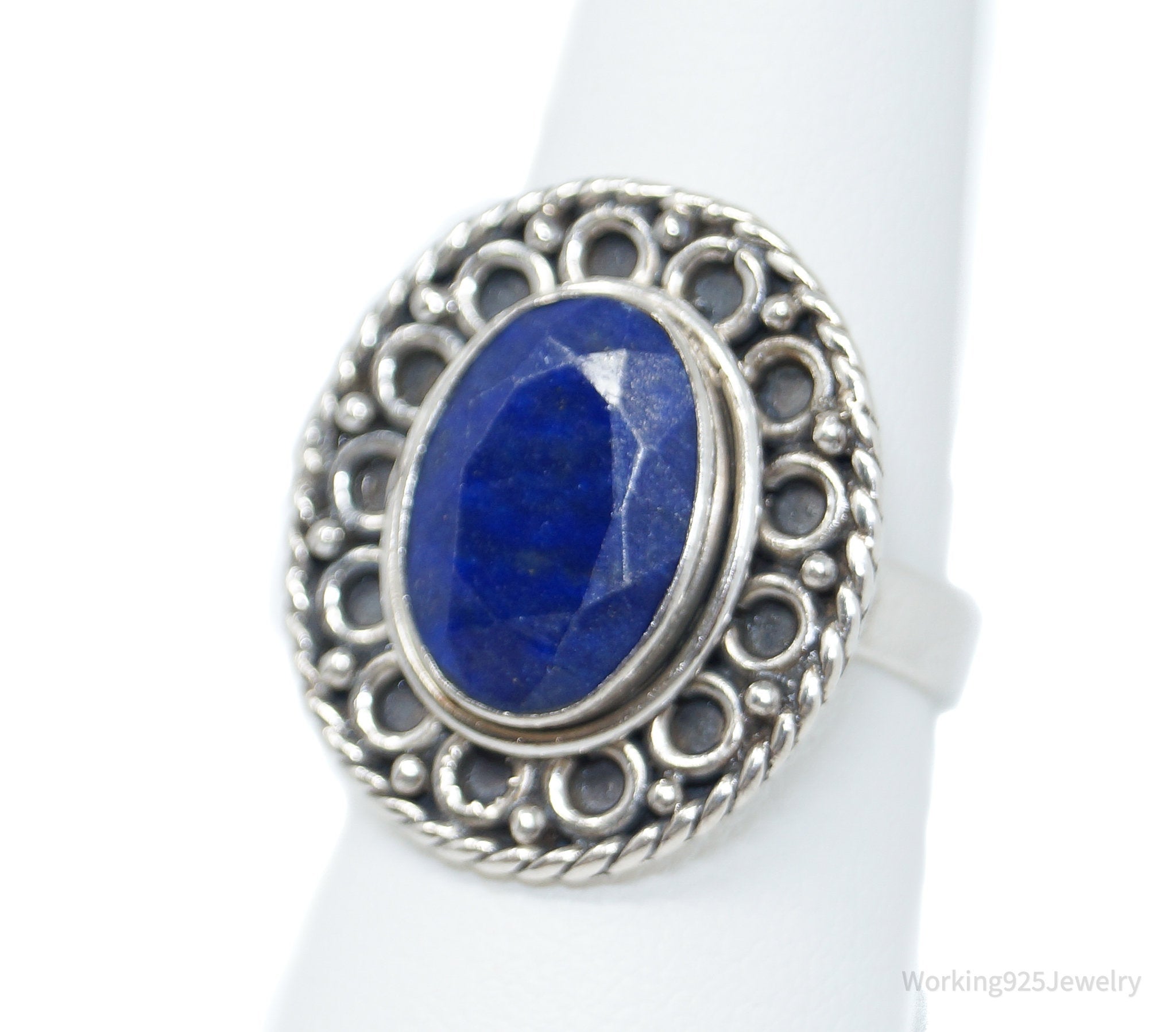 Vintage Blue Lapis Lazuli Southwestern Sterling Silver Ring - Size 8