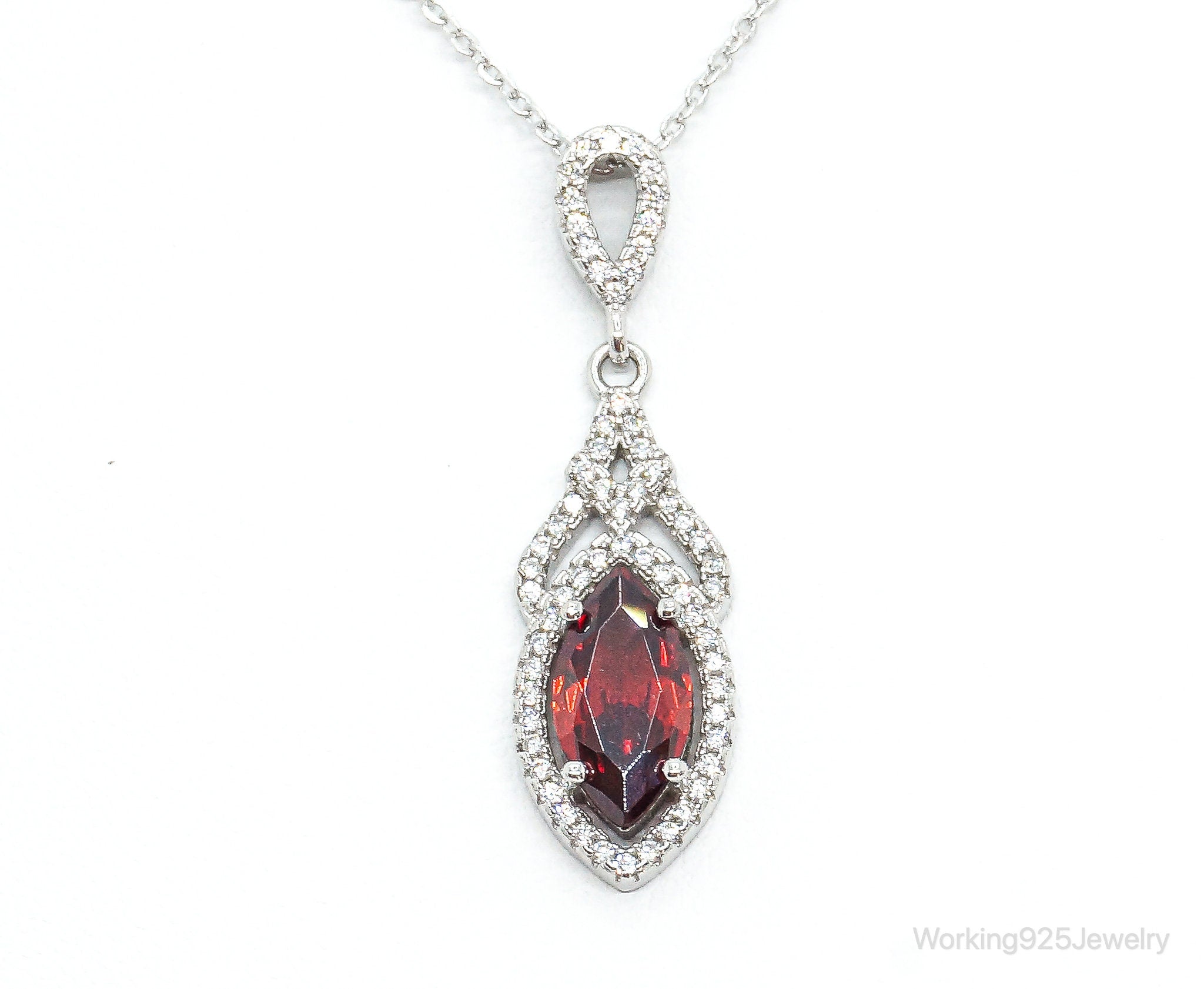 Garnet Cubic Zirconia Sterling Silver Necklace