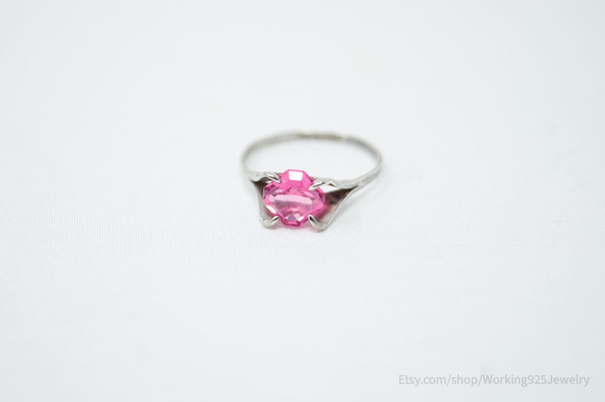 Vintage Delicate Joseph Esposito Espo Pink Glass Sterling Silver Ring Size 4.75