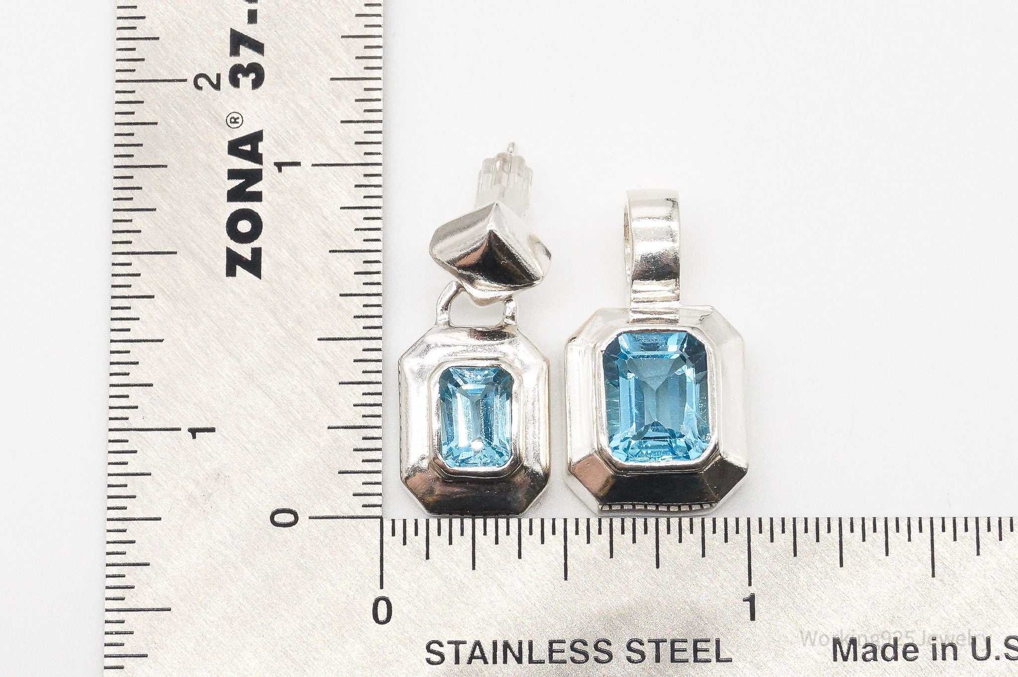 Vintage Blue Topaz Sterling Silver Pendant Earring Set