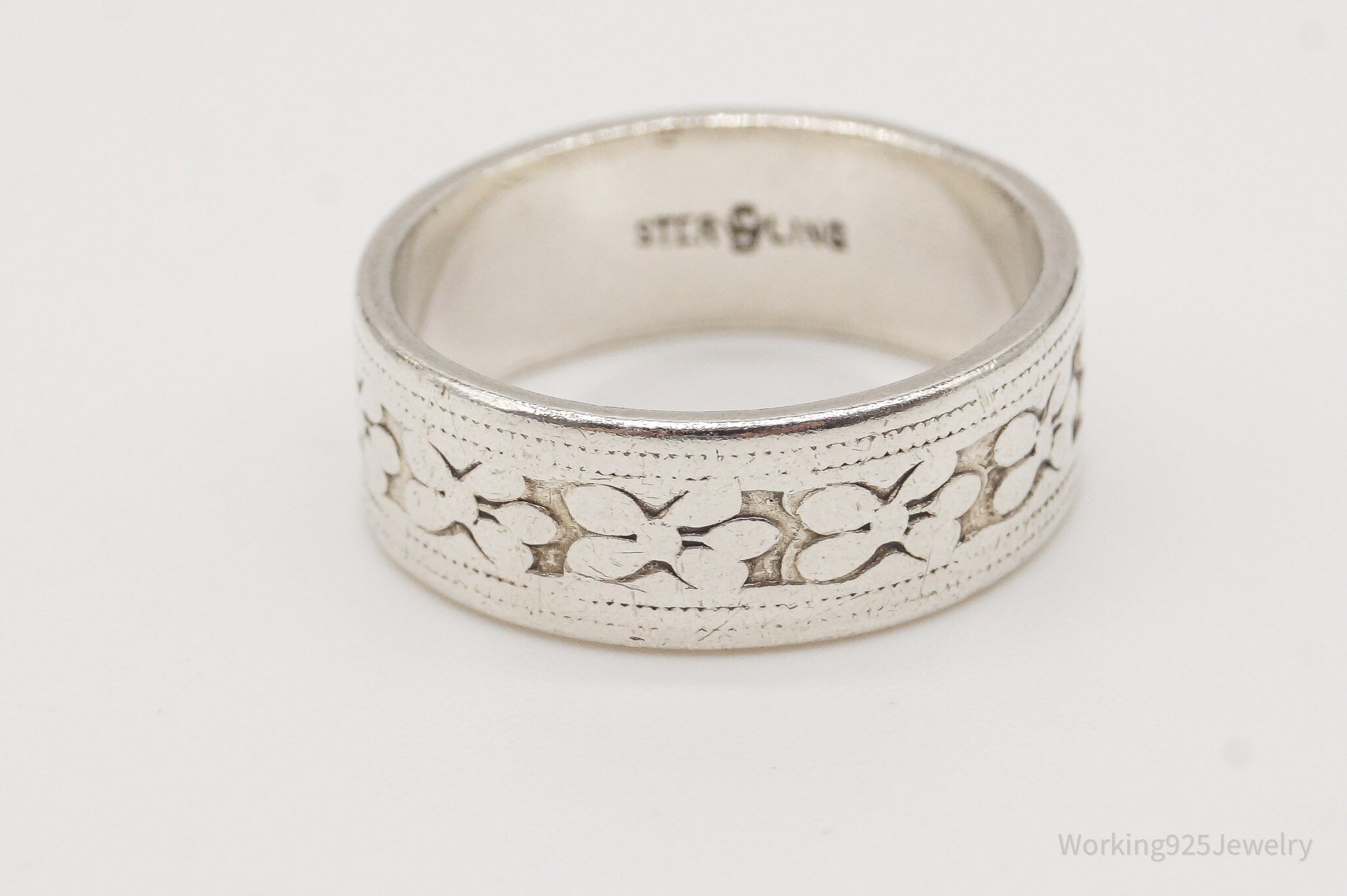 Antique Flowers Sterling Silver Band Ring - Size 5