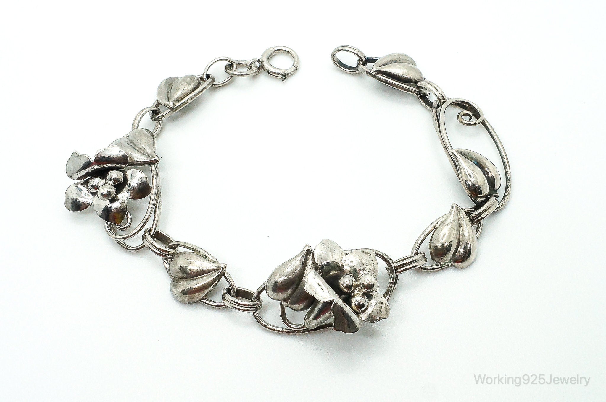 Antique Designer A-Z Flowers Sterling Silver Bracelet