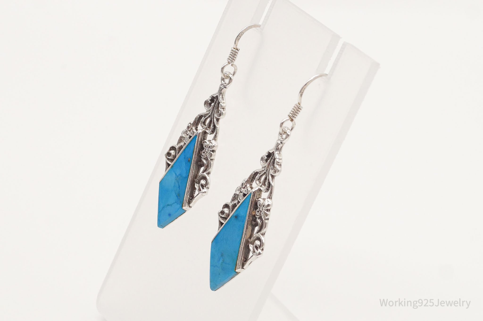 Vintage Blue Turquoise Sterling Silver Earrings