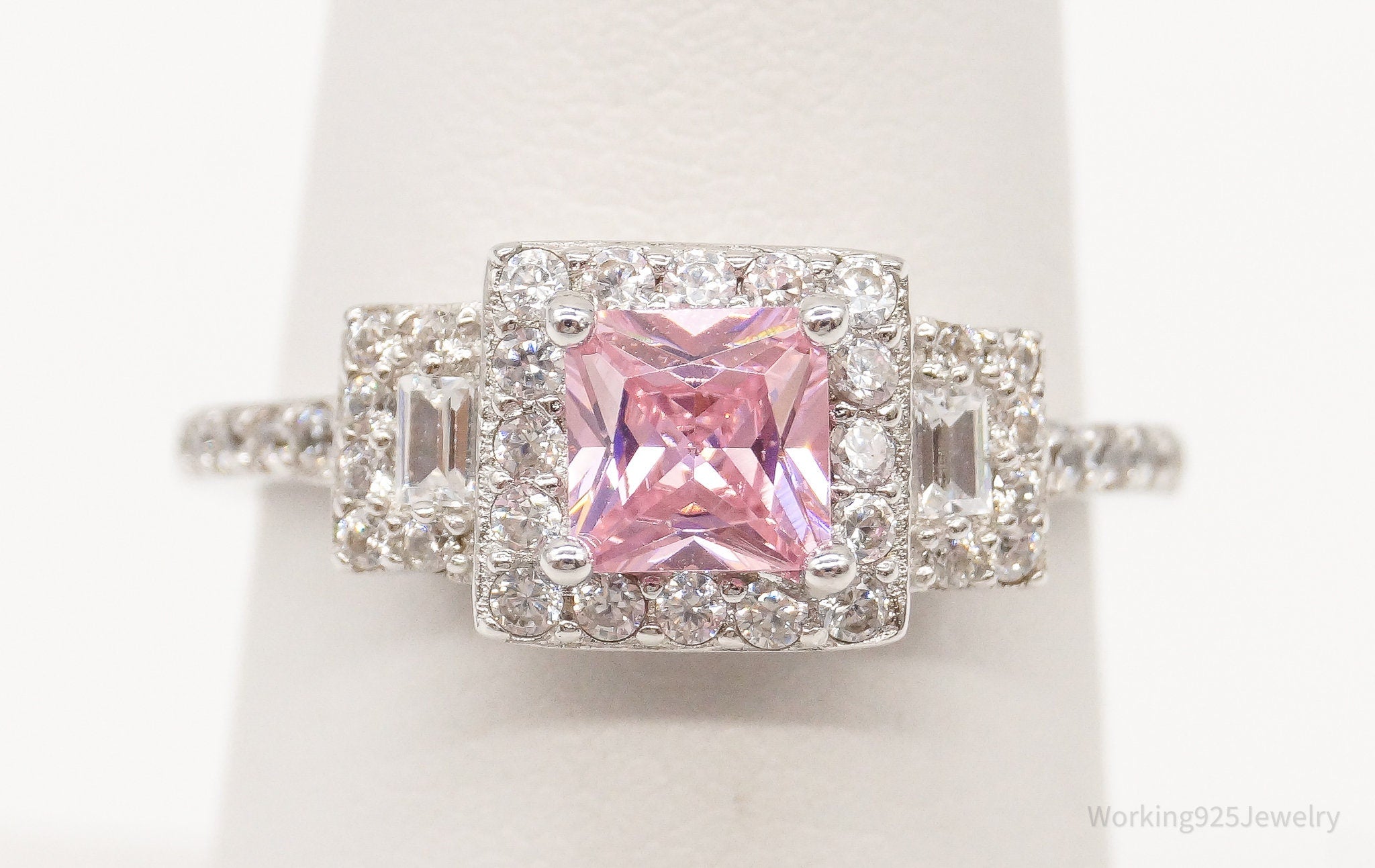 Pink & White Cubic Zirconia Sterling Silver Ring - Size 6.25