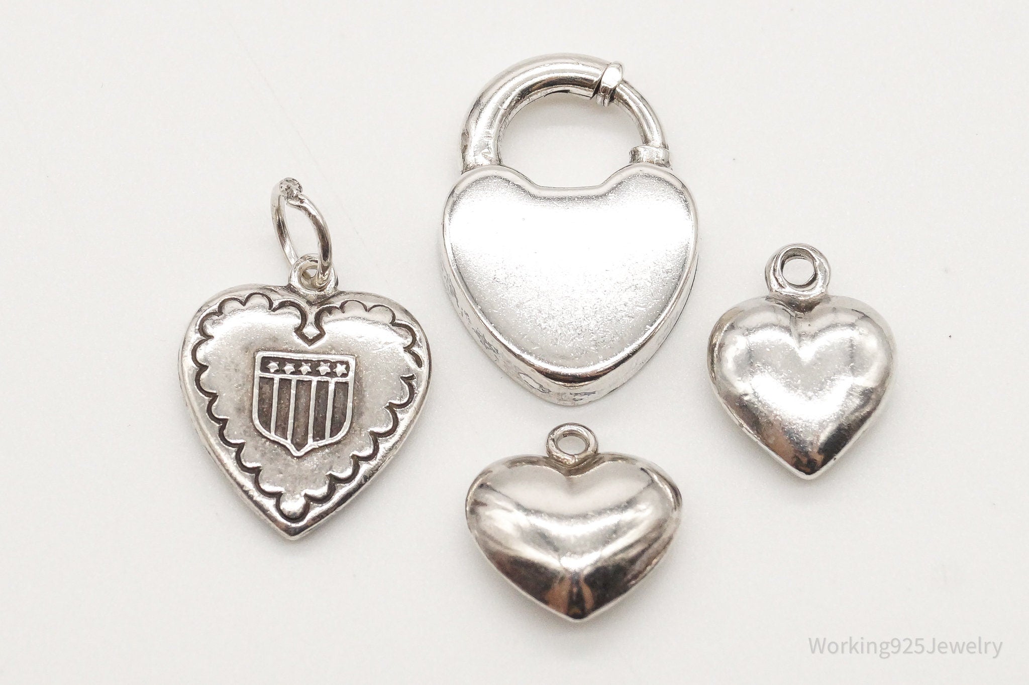 Antique Puffy Hearts Sterling Silver Charms Set Lot