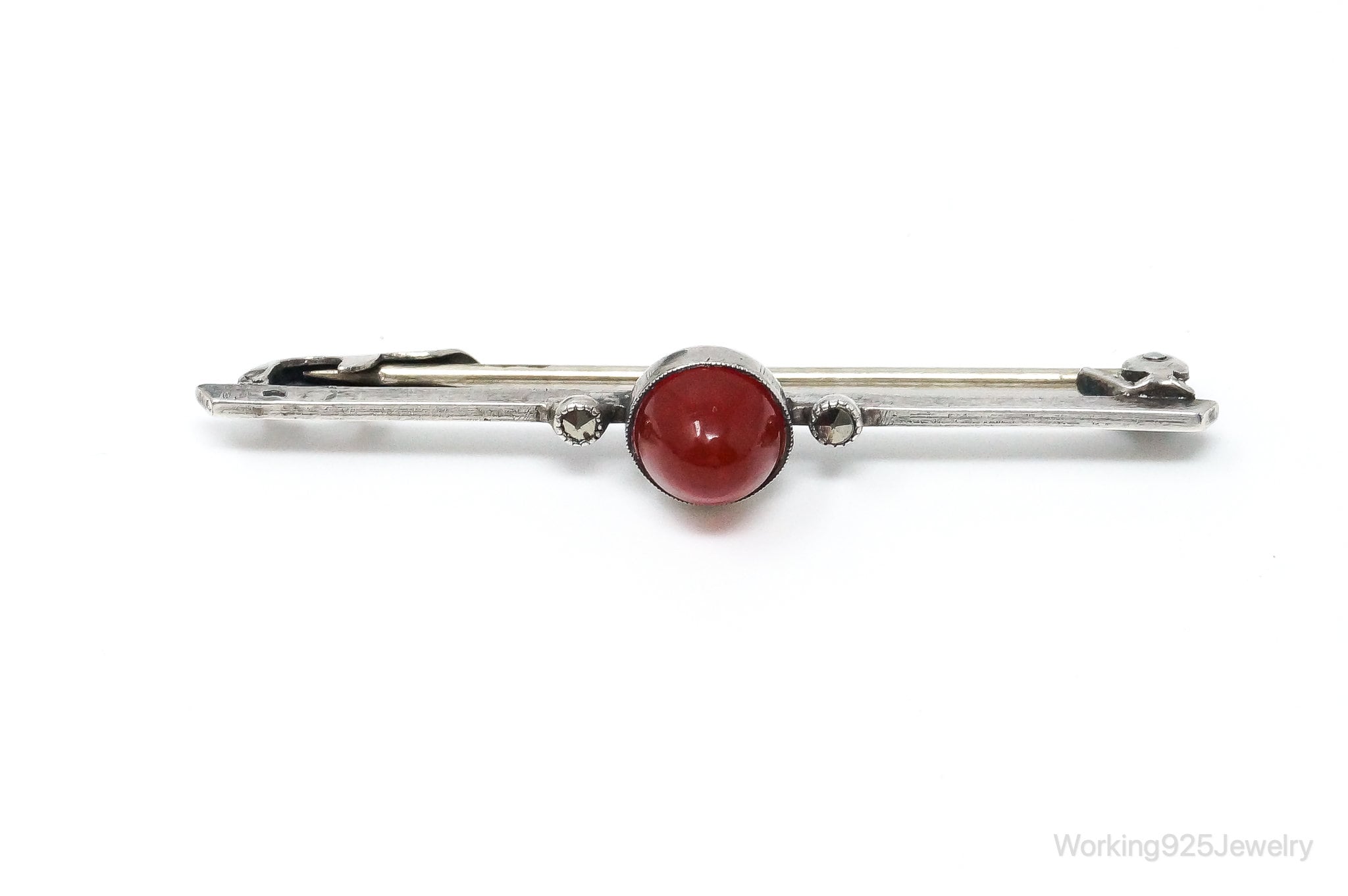 Antique Carnelian Sterling Silver Brooch Pin